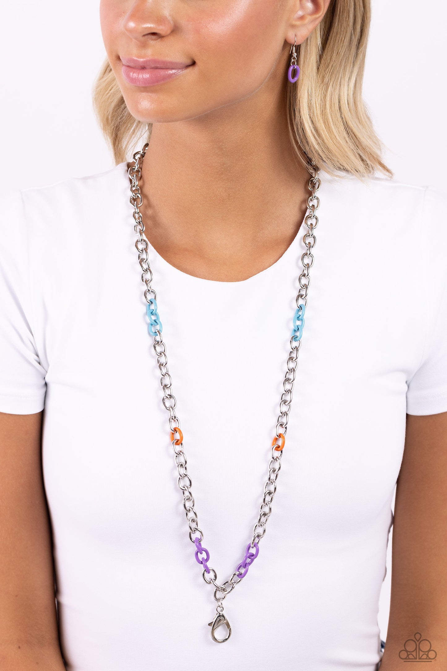 Colored Cabana - Multi Colored Link Silver Chain Lanyard Paparazzi N1896