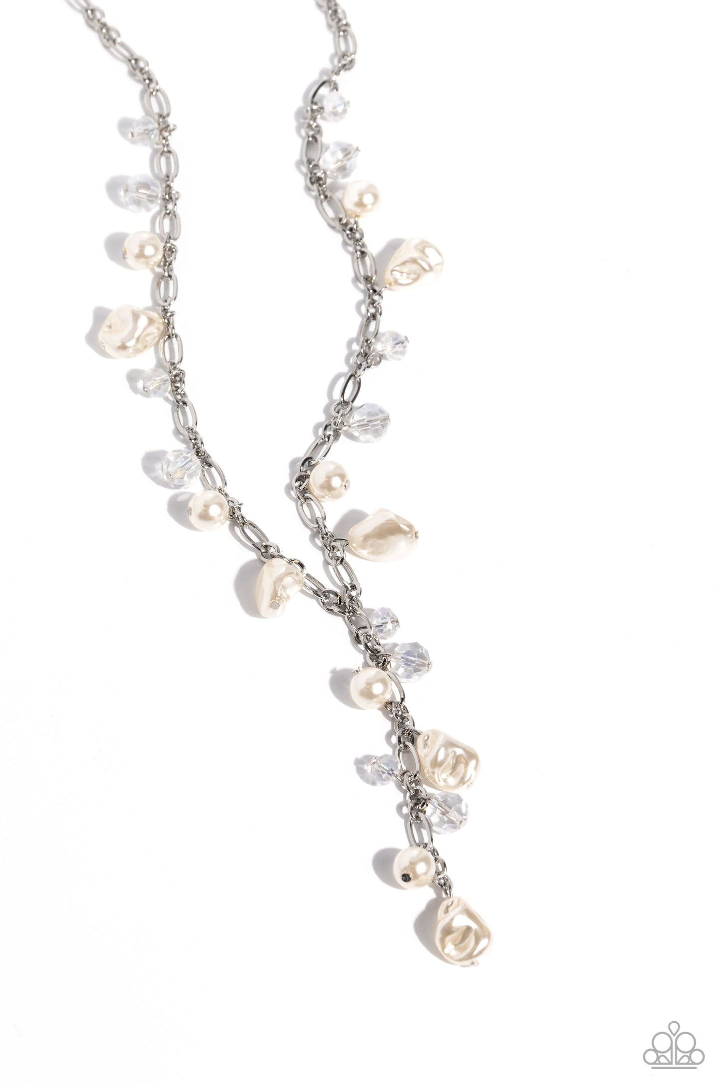 Admirable Array - White Baroque Pearl Silver Paperclip Chain Necklace Paparazzi N0624