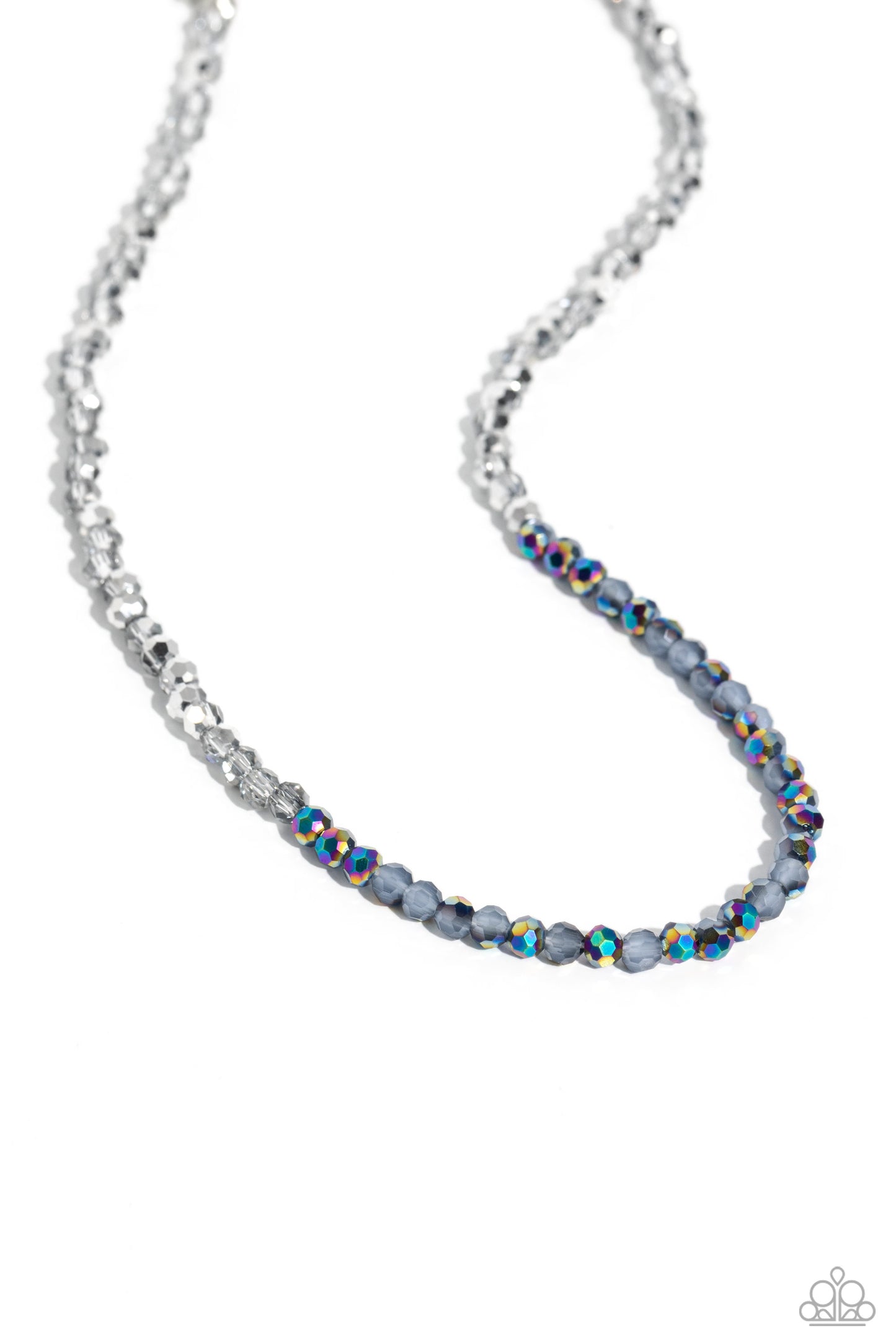 Backstage Beauty - Silver Glassy, Smoky, Oil Spill Bead Necklace Paparazzi N1835