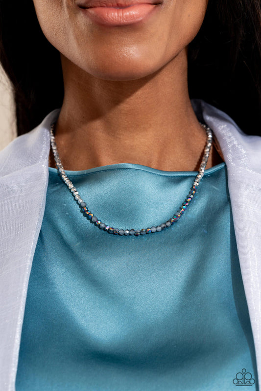 Backstage Beauty - Silver Glassy, Smoky, Oil Spill Bead Necklace Paparazzi N1835