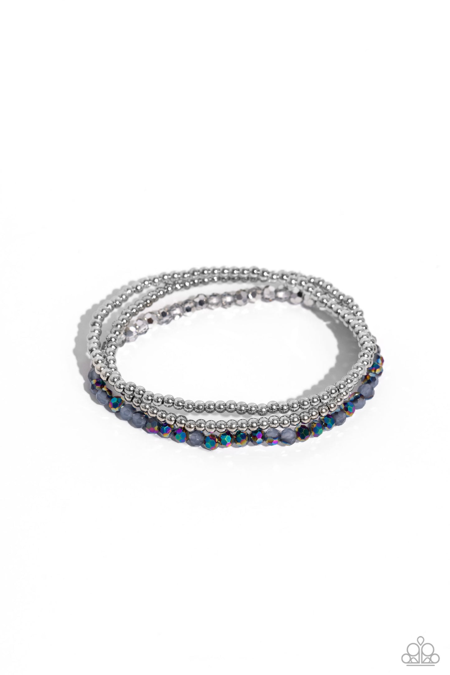 Backstage Beading - Silver Glassy, Smoky & Oil Spill Bead Stretch Bracelet Paparazzi B1276