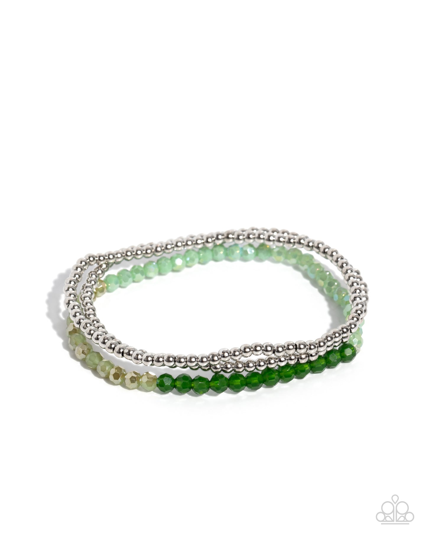 Backstage Beading - Green Glassy, Gold Flecked & Silver Bead Stretch Bracelets Paparazzi