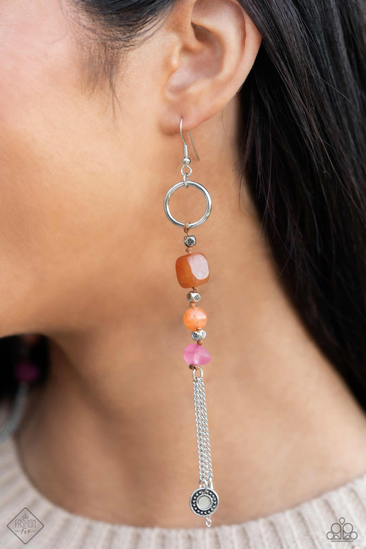 Gardening Gesture - Orange, Pink, Silver Bead Santa Fe Style Earring Fashion Fix November 2023 Paparazzi E1777