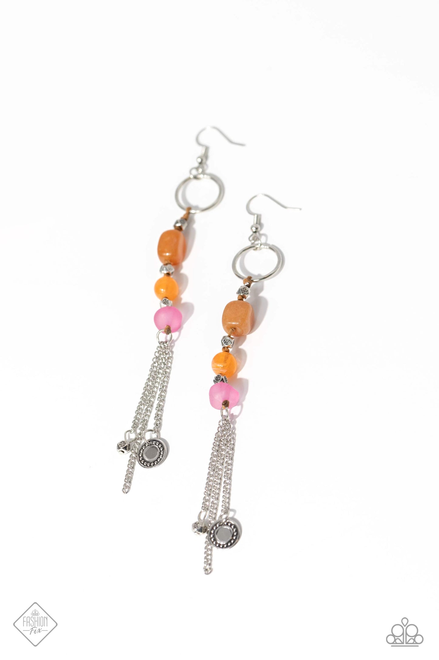 Gardening Gesture - Orange, Pink, Silver Bead Santa Fe Style Earring Fashion Fix November 2023 Paparazzi E1777