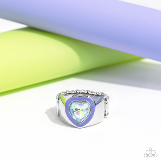 Fond Regard - Blue Persian Jewel Frame & Iridescent Heart Gem Ring Paparazzi R0661