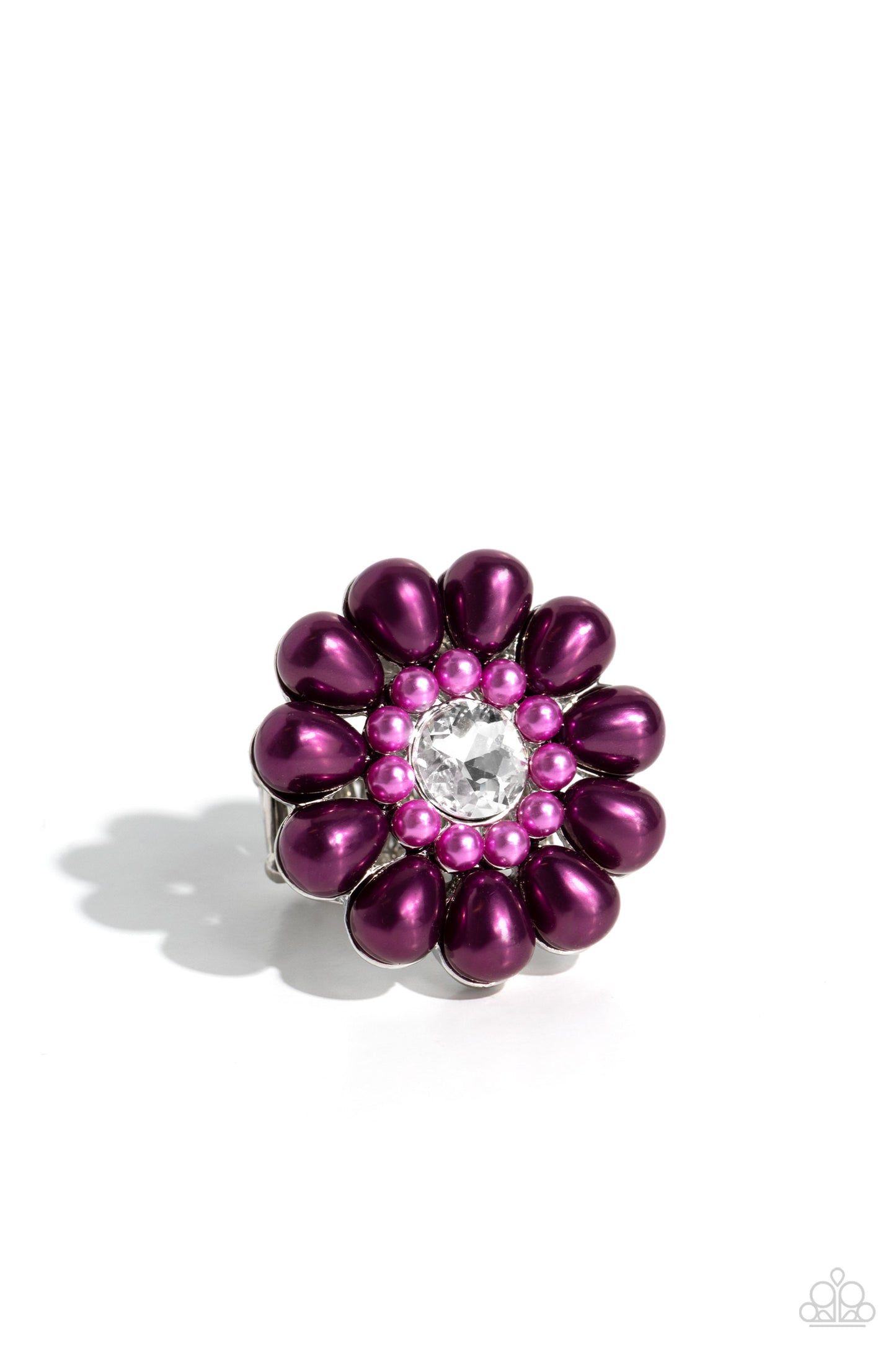 PEARL Talk - Purple Plum Pearl White Gem Floral Ring Paparazzi R0599