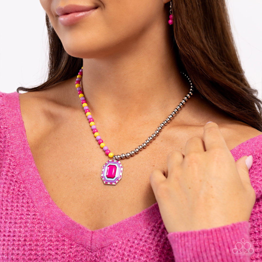 Contrasting Candy - Multi High Visibility, Lavender, Fuchsia Fedora Bead Necklace N1849