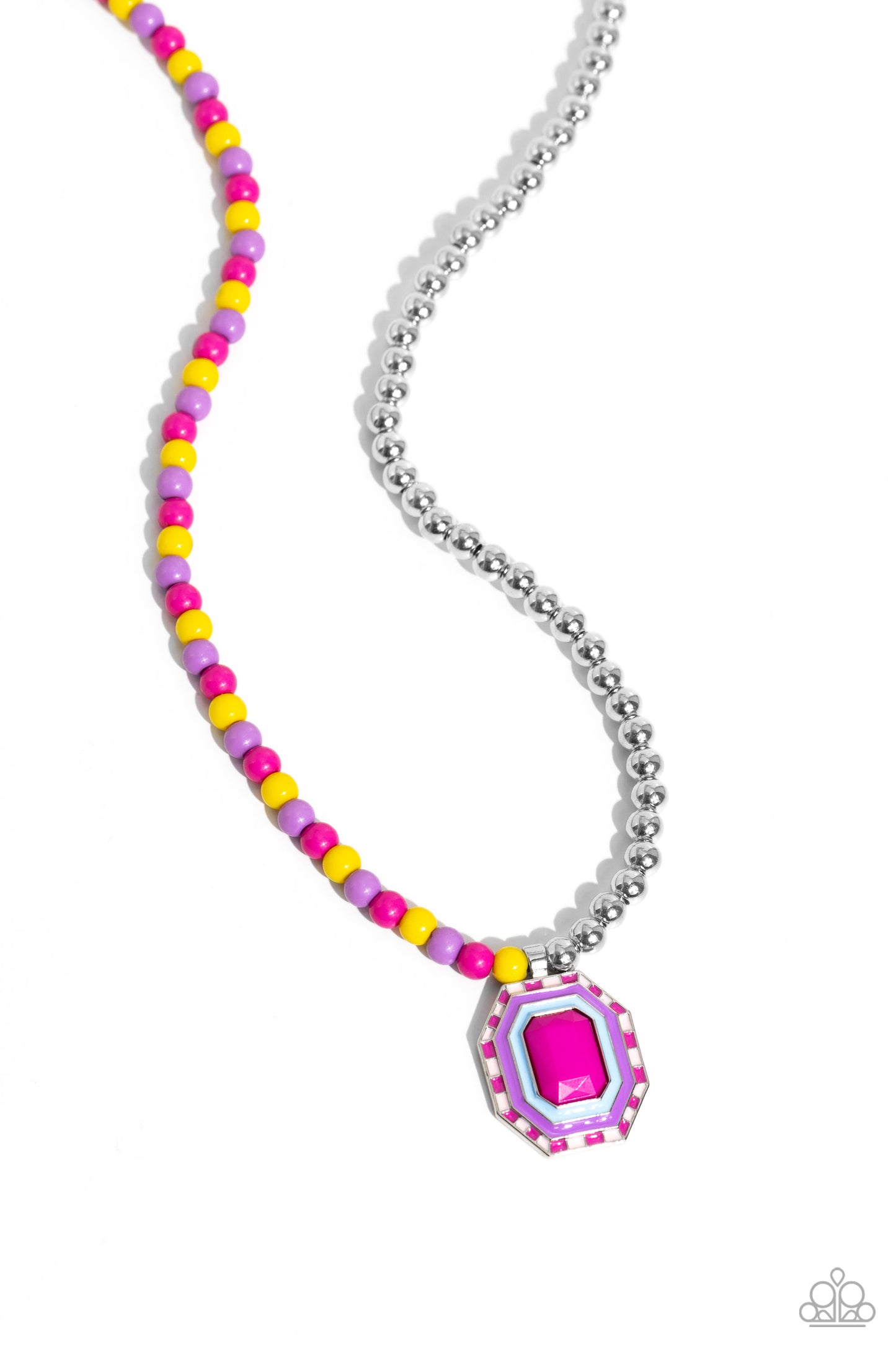 Contrasting Candy - Multi High Visibility, Lavender, Fuchsia Fedora Bead Necklace N1849