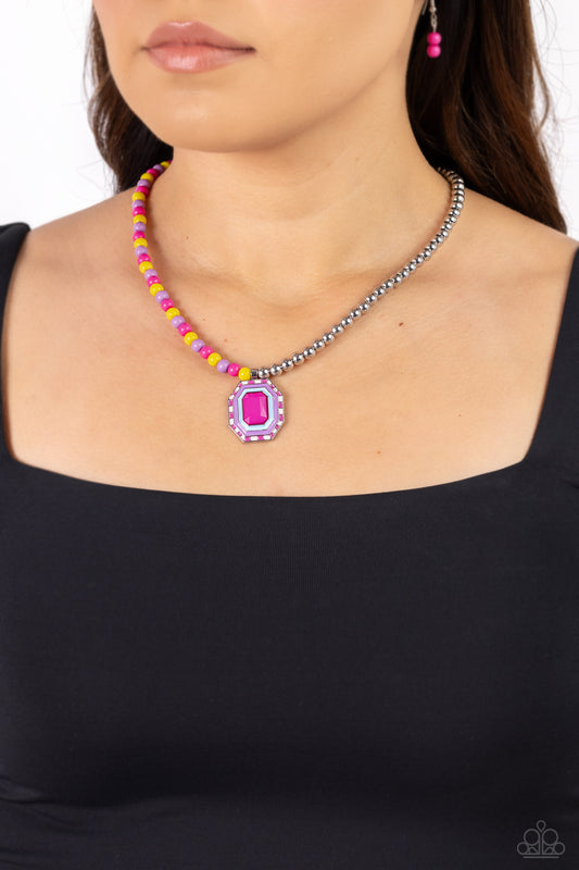 Contrasting Candy - Multi High Visibility, Lavender, Fuchsia Fedora Bead Necklace N1849