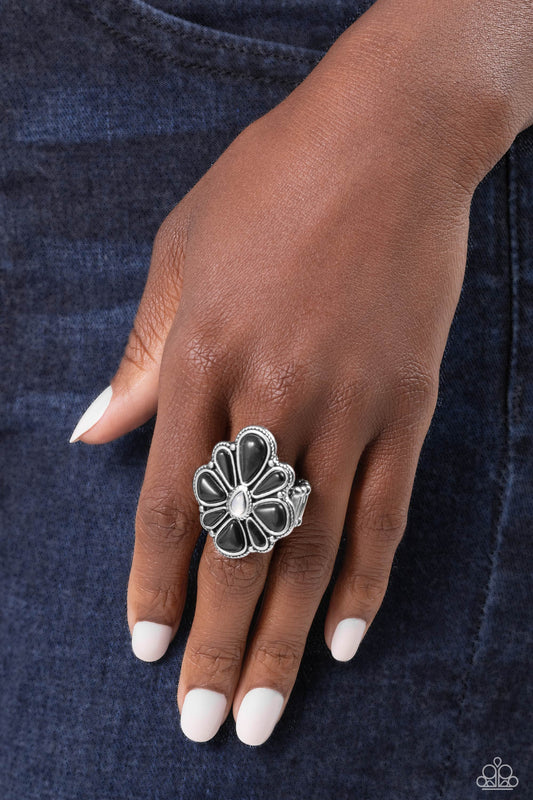 Floral Folklore - Black Floral Stone Santa Fe Style Ring Paparazzi R0550