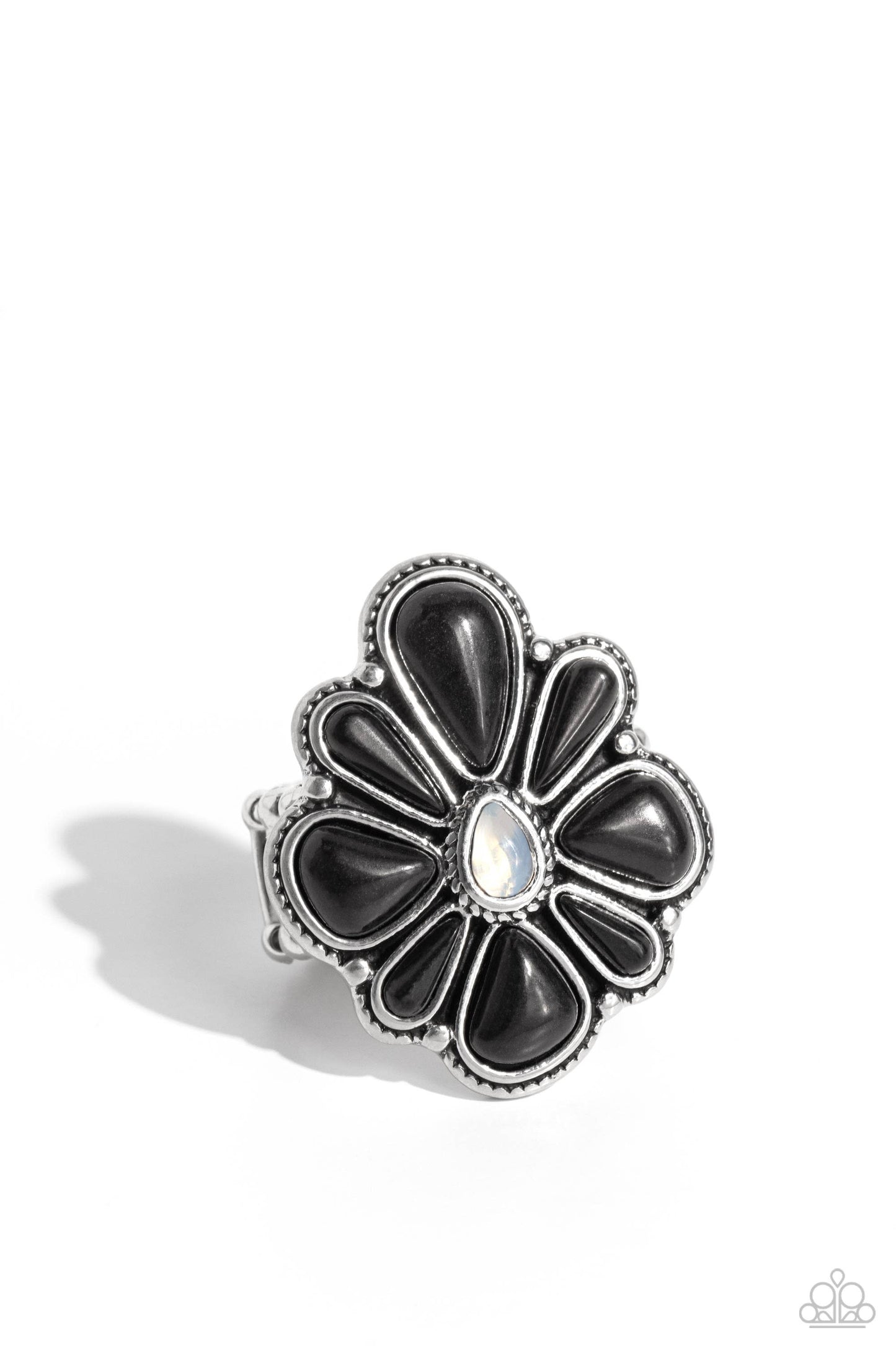 Floral Folklore - Black Floral Stone Santa Fe Style Ring Paparazzi R0550