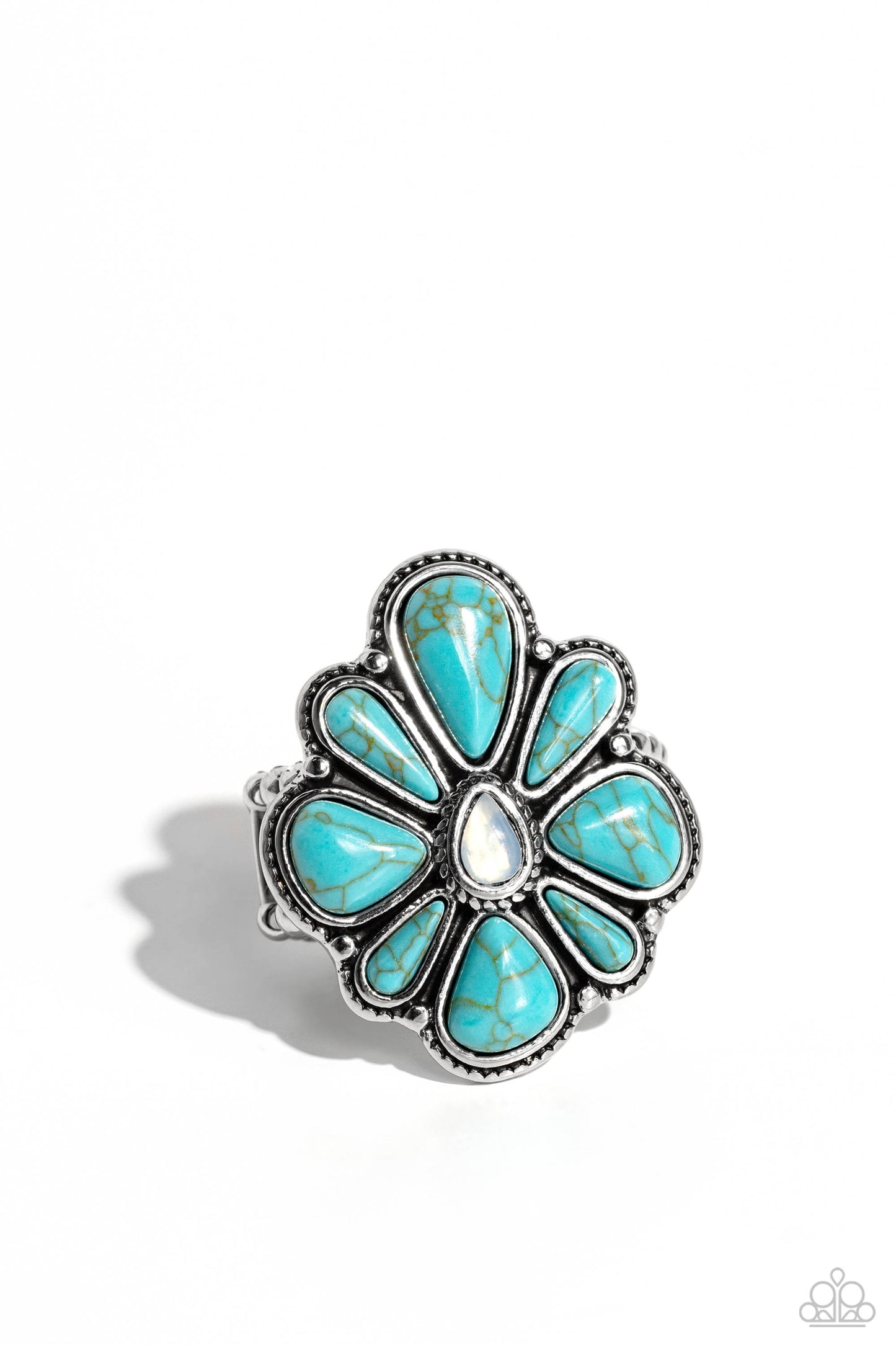 Floral Folklore - Blue Turquoise Stone Santa Fe Style Ring Paparazzi R0663