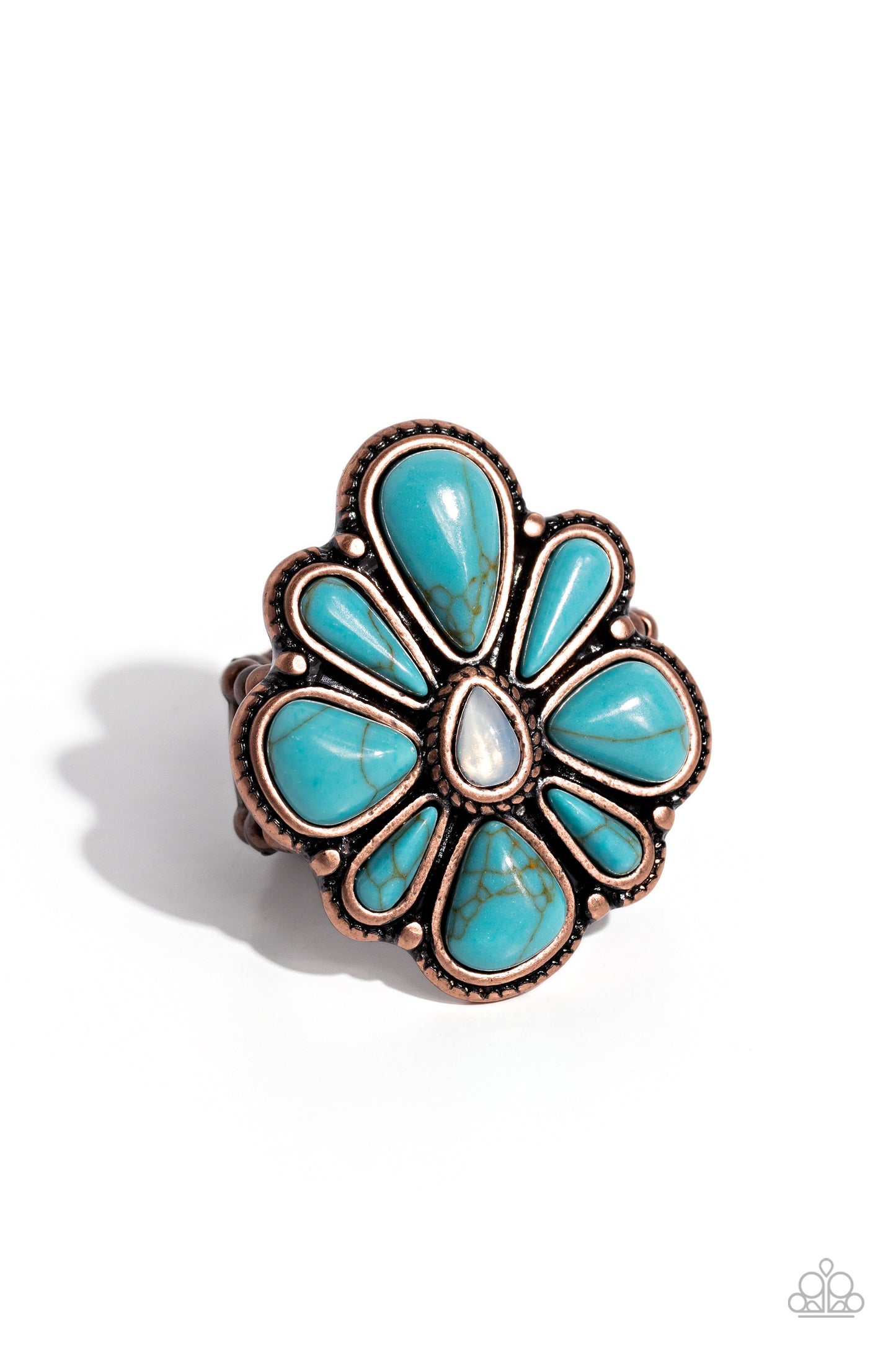 Floral Folklore - Copper & Turquoise Stone Santa Fe Style Ring Paparazzi R0585