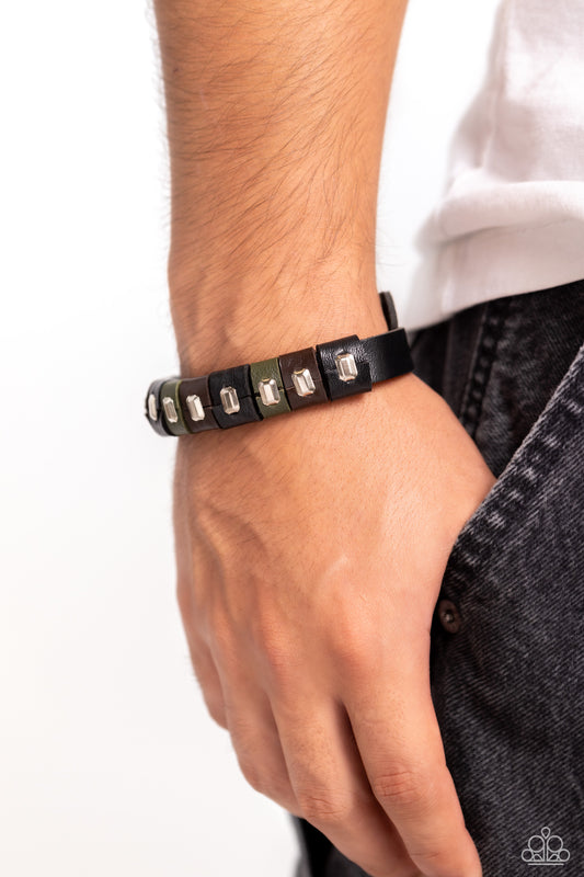 Unabashedly Urban - Black Green, Brown Leather Silver Stud Urban Bracelet Paparazzi B1198