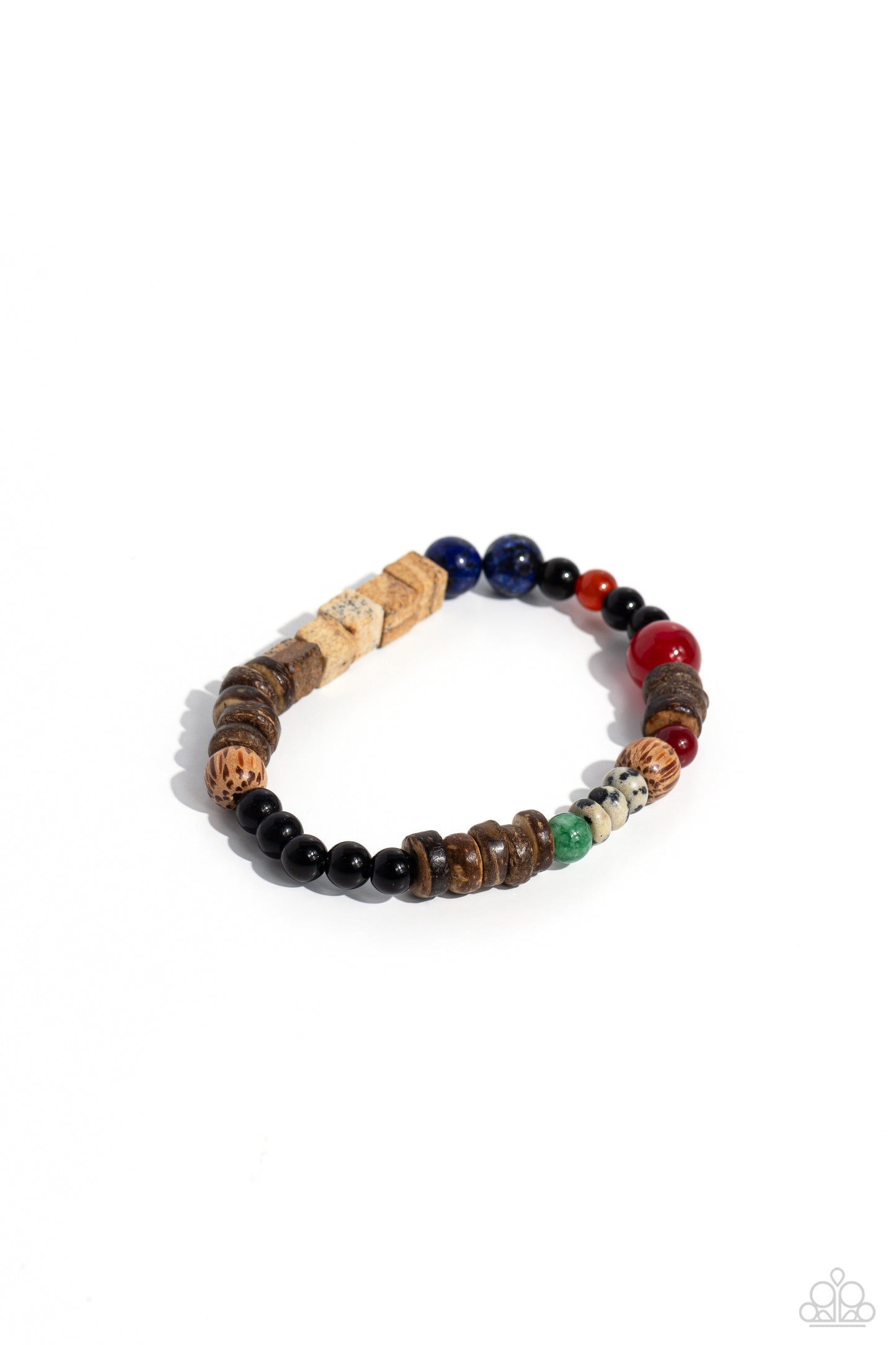 I WOOD Be So Lucky - Blue Glassy Stone, Acrylic, Wooden Urban Stretch Bracelet Paparazzi B1288