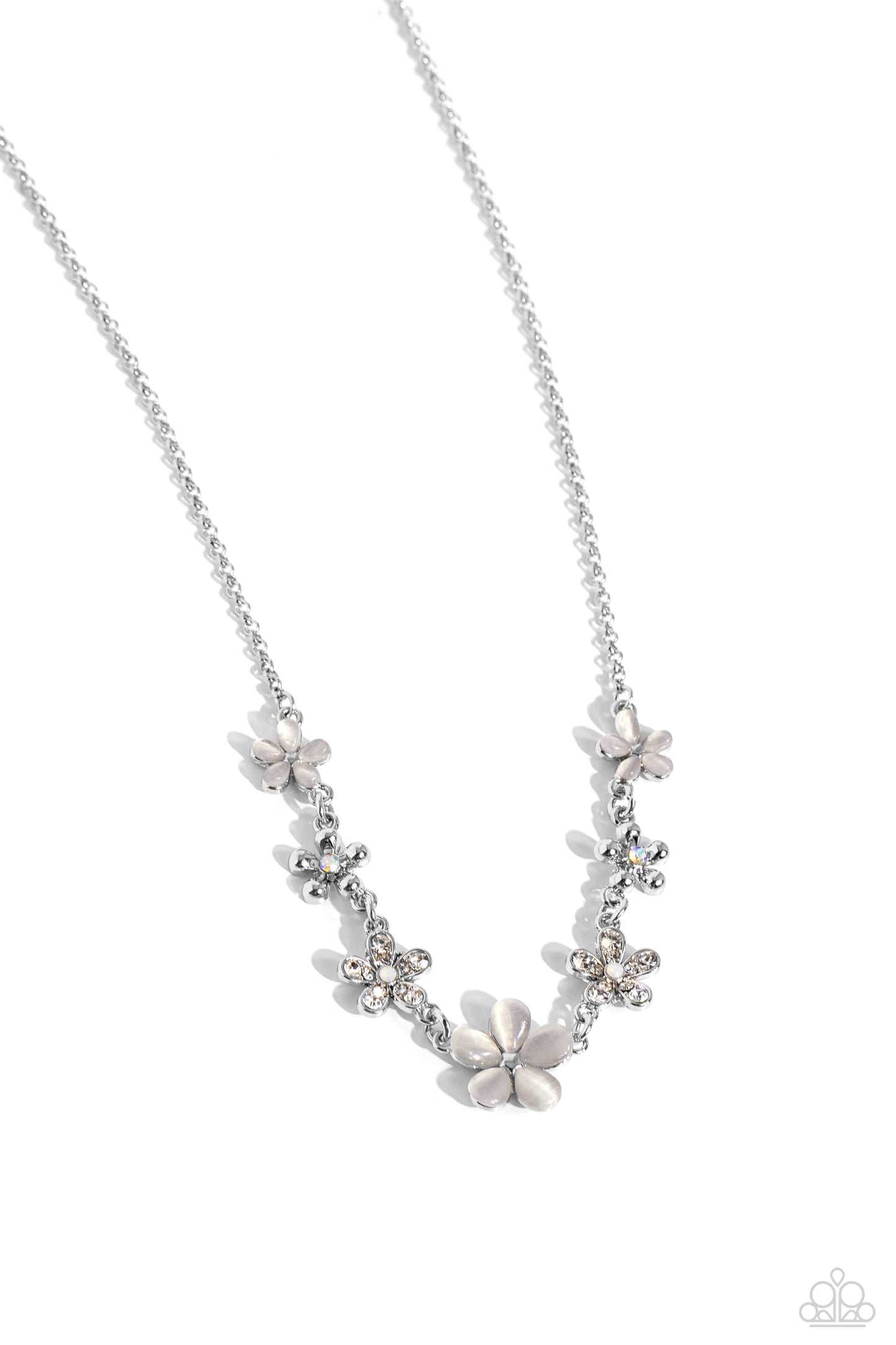 Spring Showcase - White Cat's Eye Stone Petal Silver Necklace Paparazzi N2043