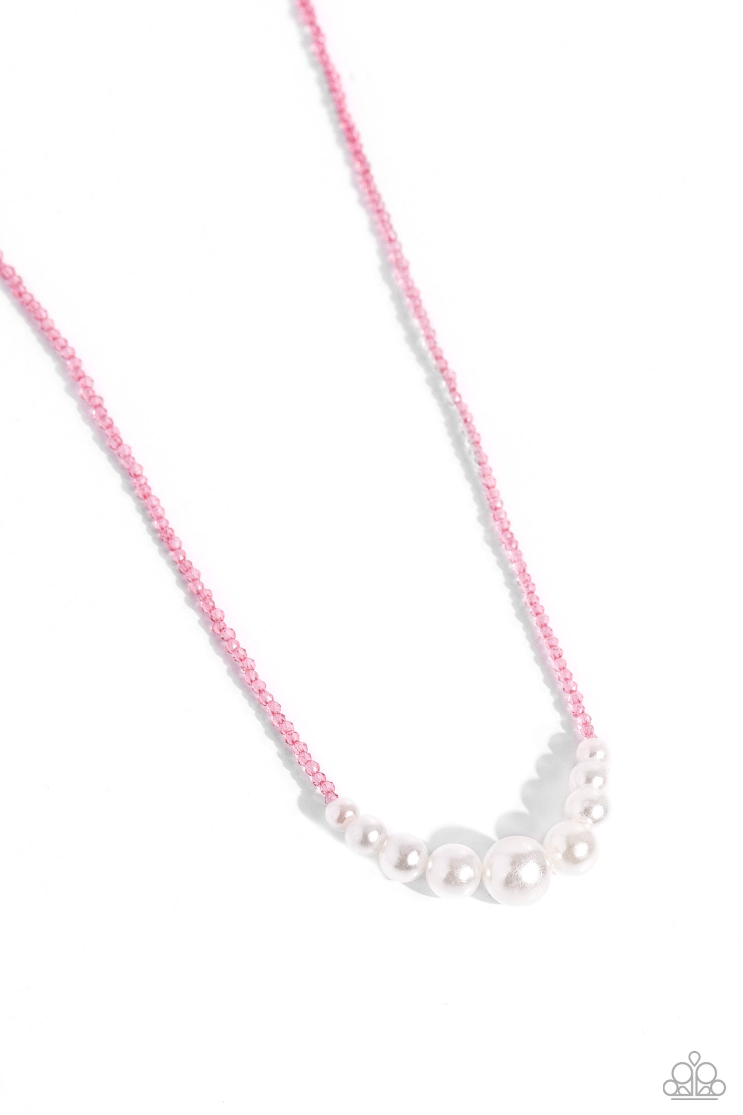 White Collar Whimsy - Pink Glassy & White Pearl Bead Necklace Paparazzi N2086