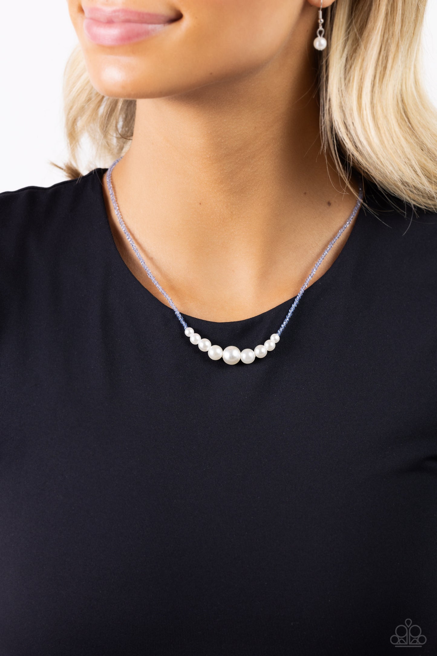 White Collar Whimsy - Blue White Pearl Bead Necklace Paparazzi N1779