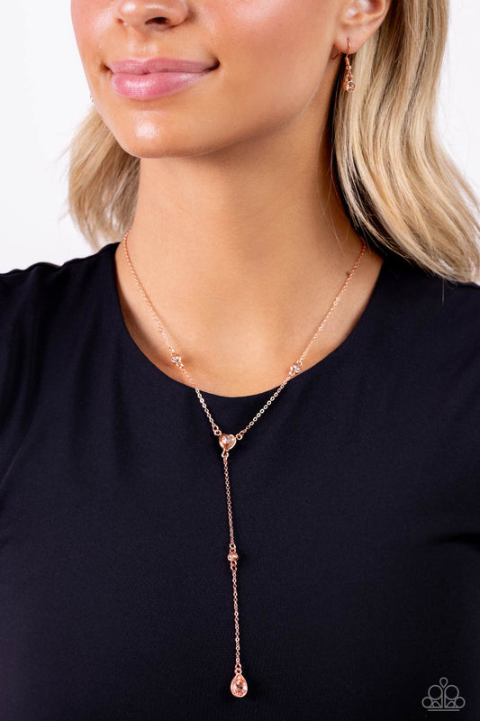 Lavish Lariat - Copper- Shiny Copper Peachy Gem Y Necklace Paparazzi N0543