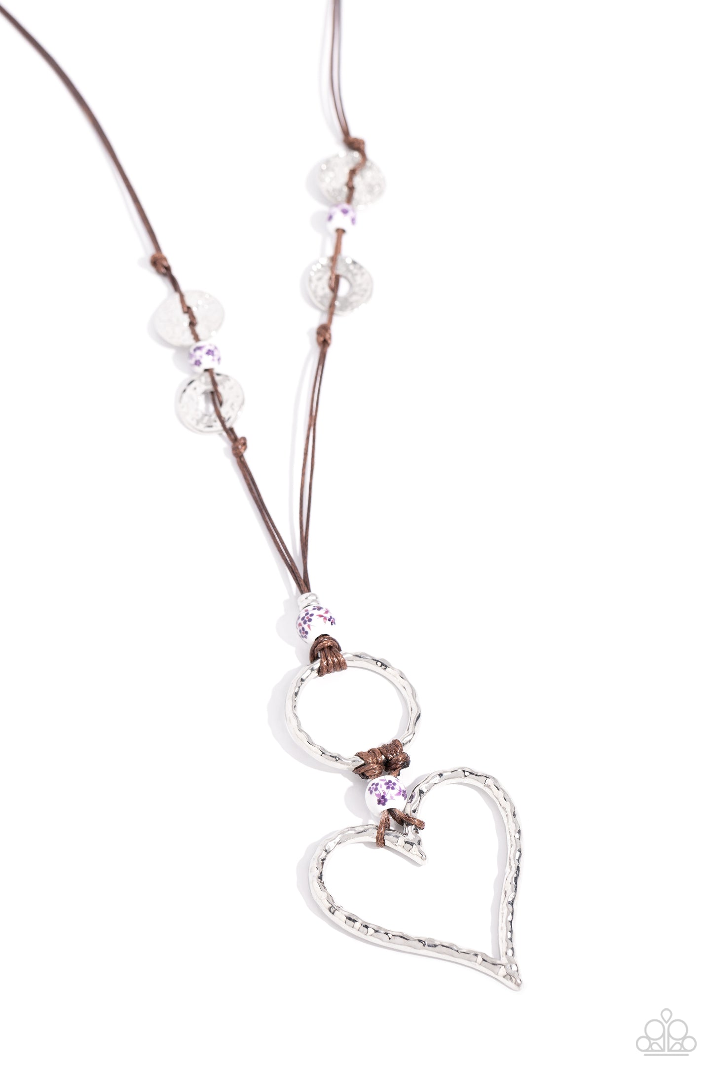 KNOT Over Yet - Purple Floral Accent & Silver Hammered Heart Necklace Paparazzi N3015