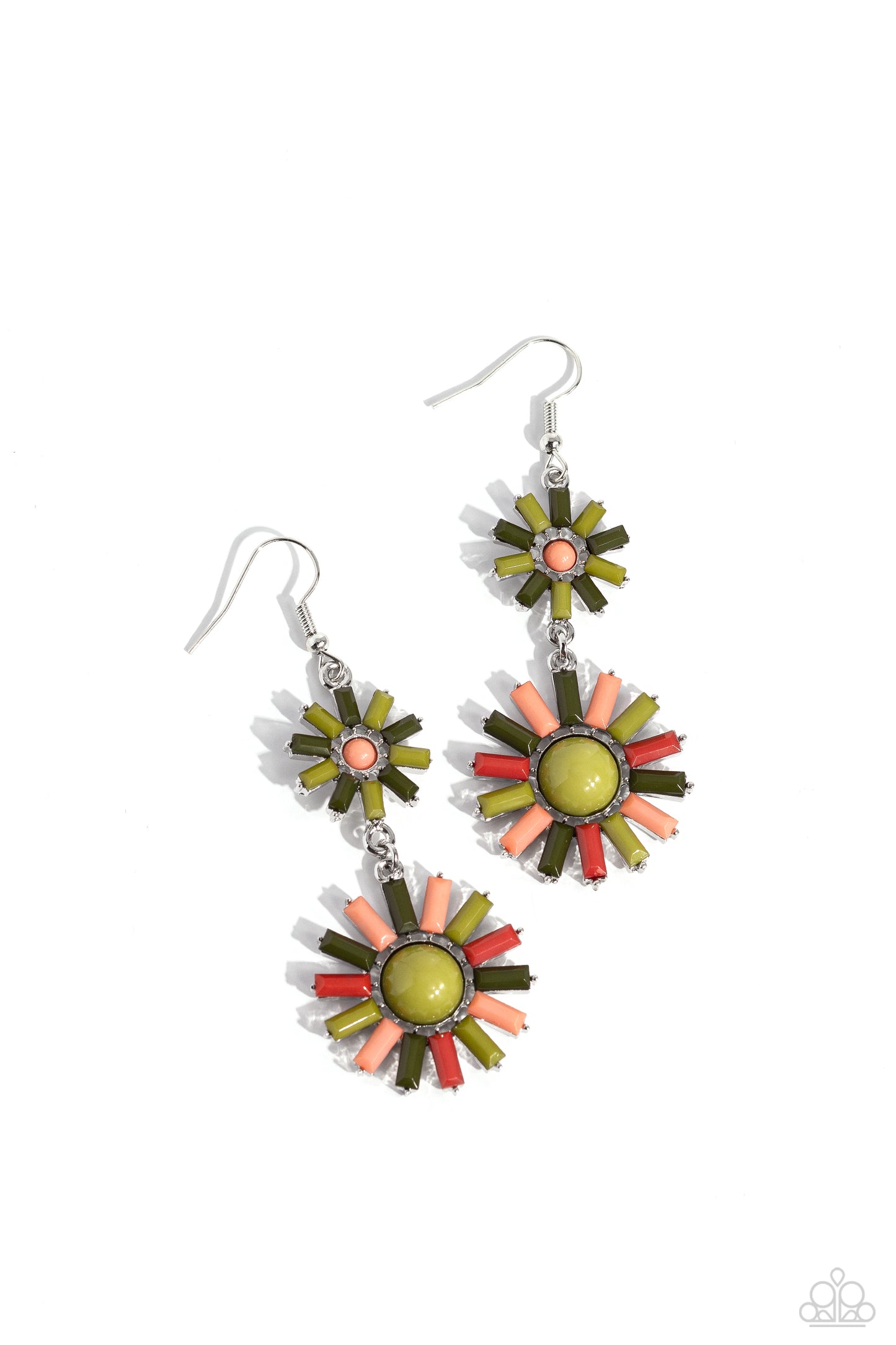 SUN Wild - Green Olive, Leek, Burnt Sienna & Peach Pink Sunburst Style Earring Paparazzi E1653