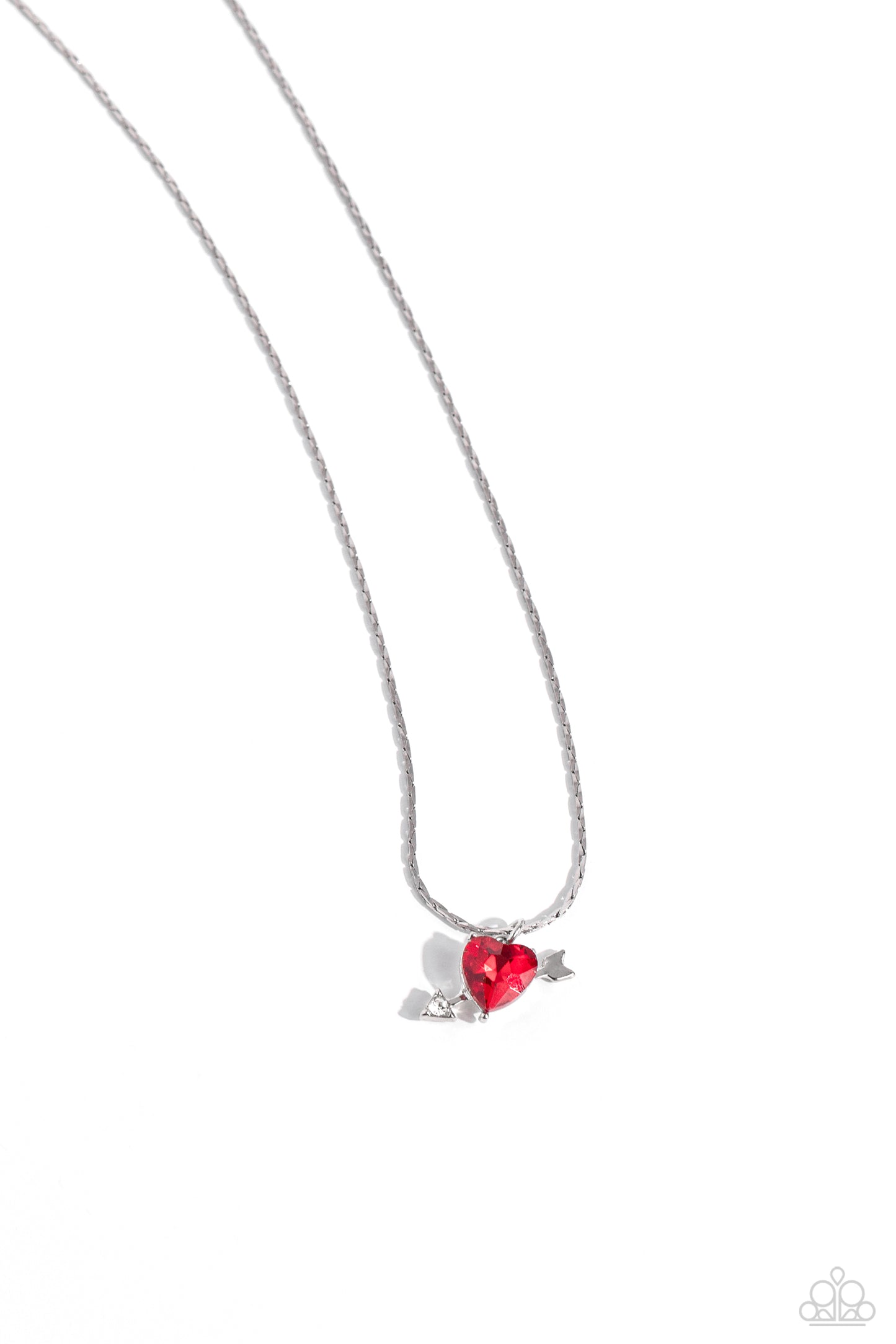 Courting Cupid - Red Heart Silver Arrow Necklace Paparazzi N2015