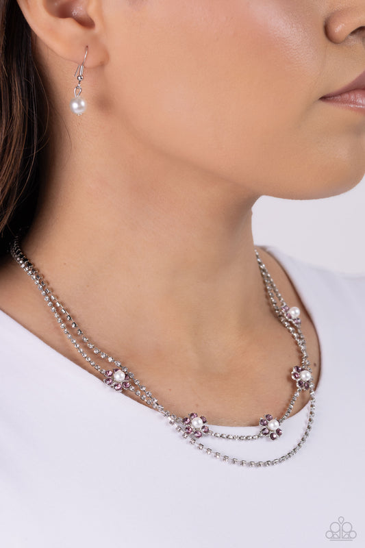 A SQUARE Beauty - Purple Rhinestone Flower Layered Necklace Paparazzi N2111