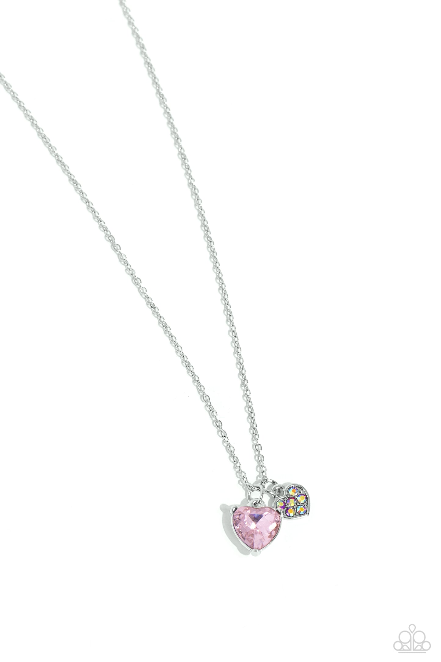 Devoted Delicacy - Pink Gem & Small Pink Iridescent Heart Necklace Paparazzi N2021