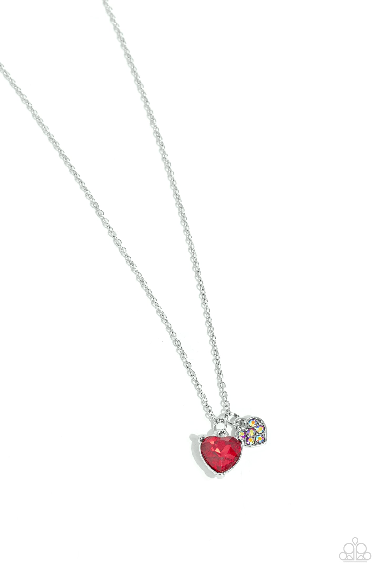 Devoted Delicacy - Red Gem & Small Iridescent Heart Silver Necklace Paparazzi N2020