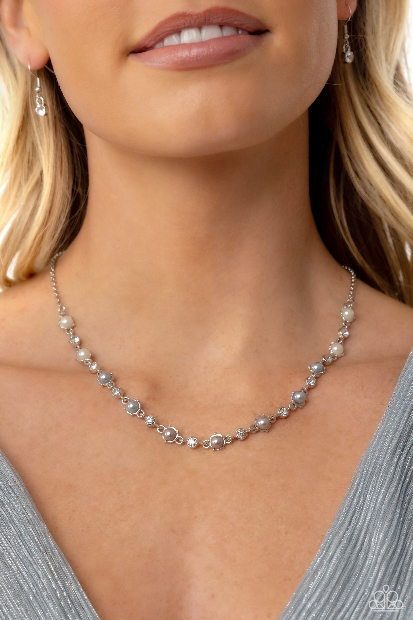 Pronged Passion - Silver, Gray, Sharkskin, White Pearl Necklace Paparazzi N1806