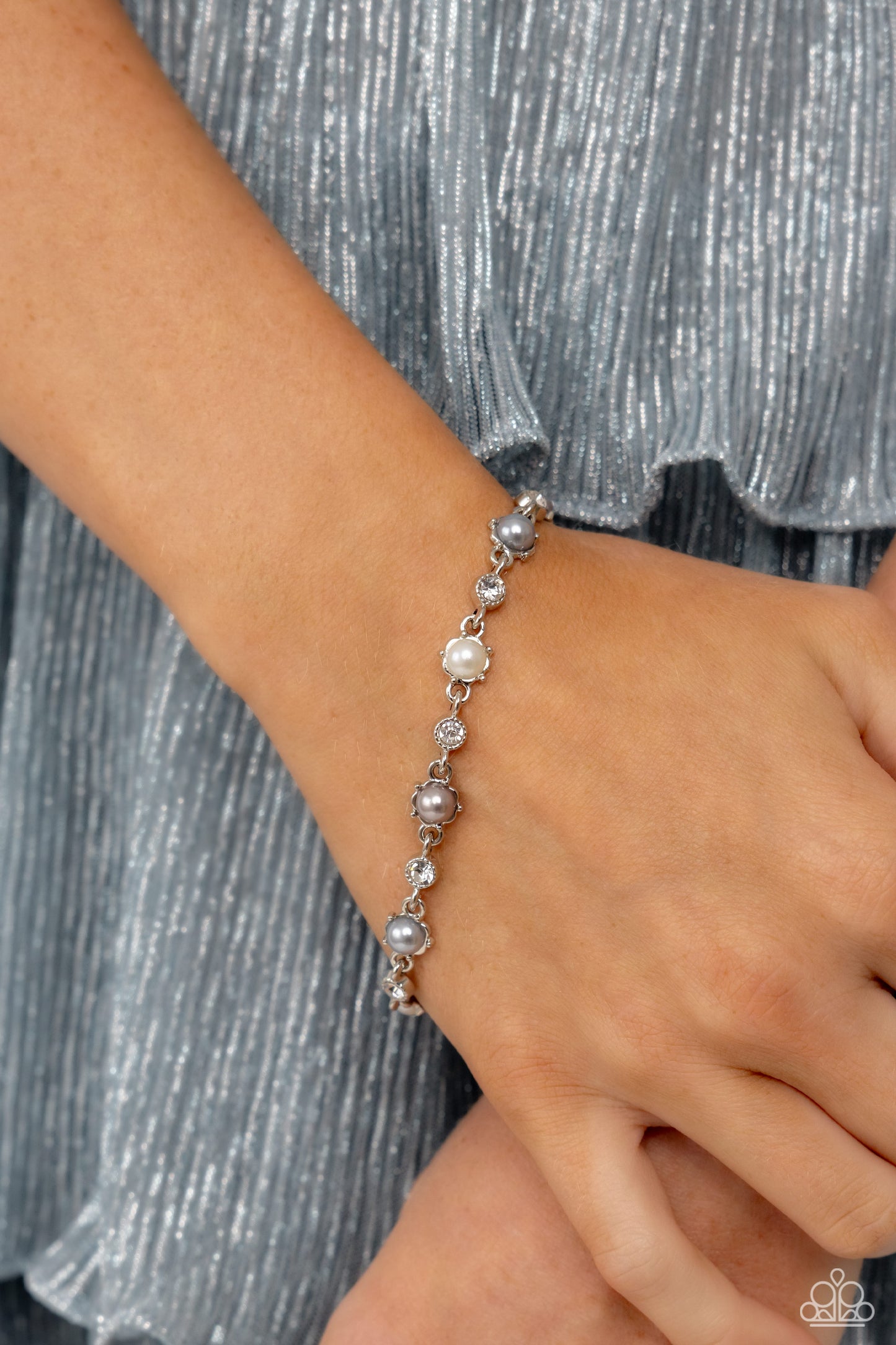 Particularly Pronged - Silver, White, Sharkskin Pearl Bracelet Paparazzi B1452