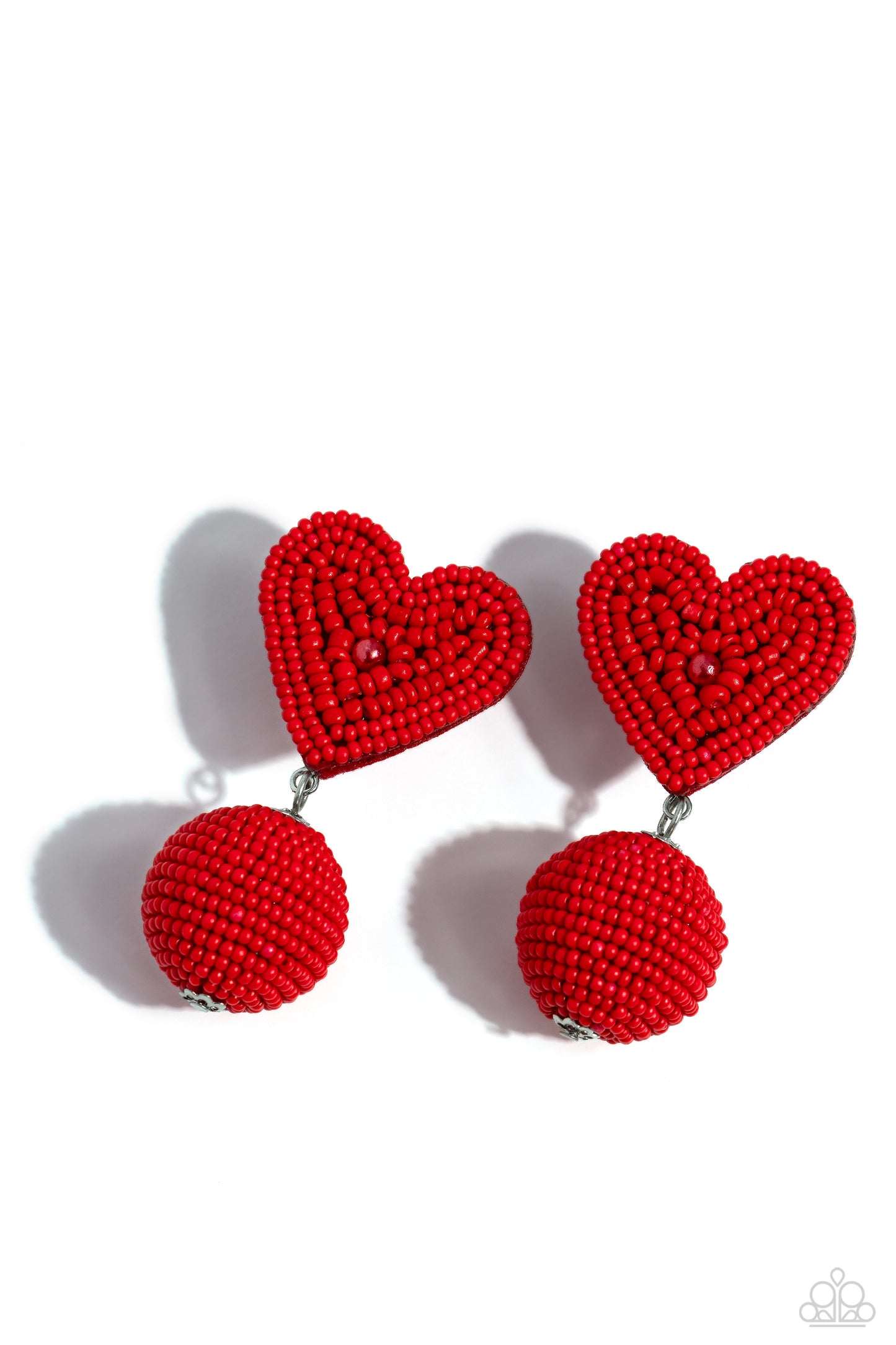 Spherical Sweethearts - Red Seed Bead Heart Post Earring Paparazzi E1671