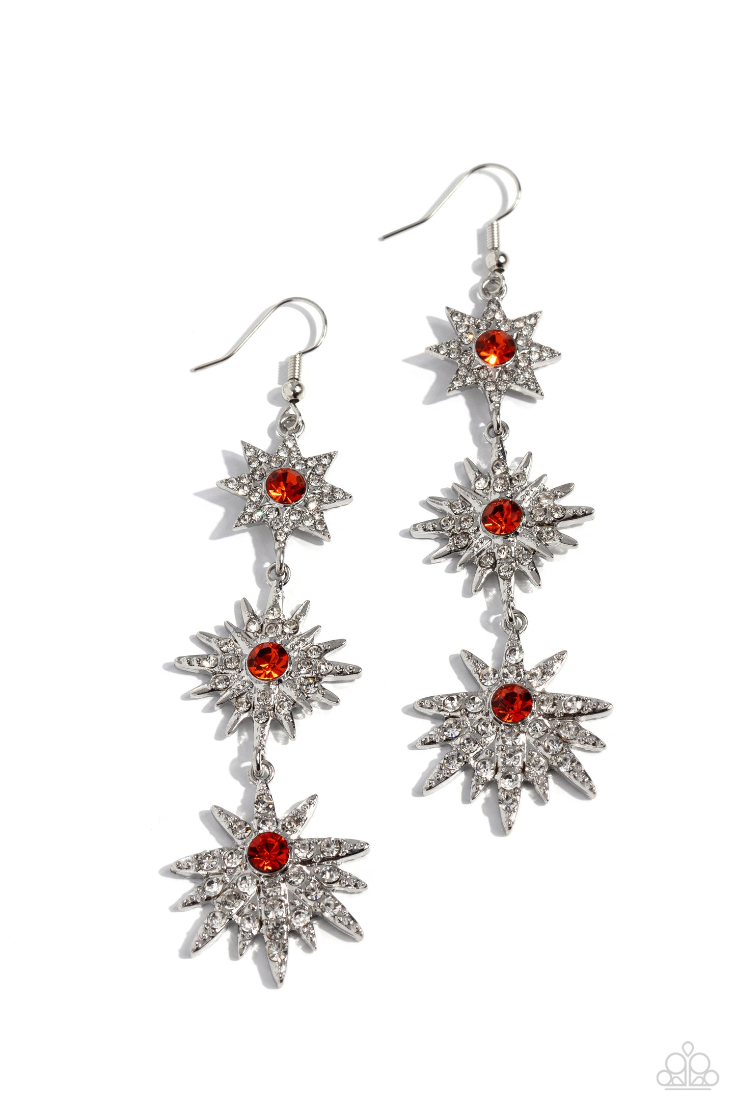 Stellar Series - Orange & White Rhinestone Star Earring Paparazzi E1630