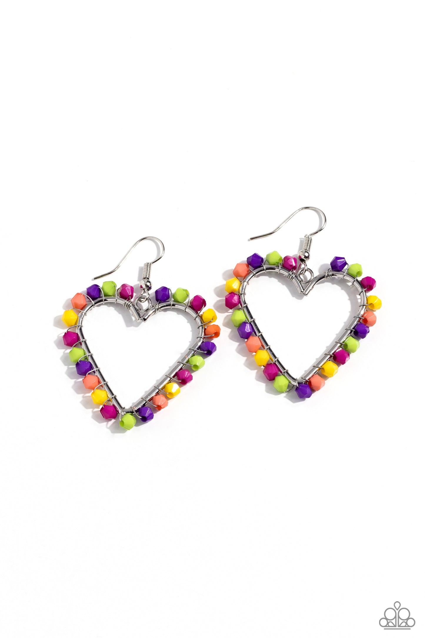 Fun-Loving Fashion - Multi Rose Violet, Kohlrabi, Purple, Yellow & Coral Heart Seed Bead Earring Paparazzi E1678