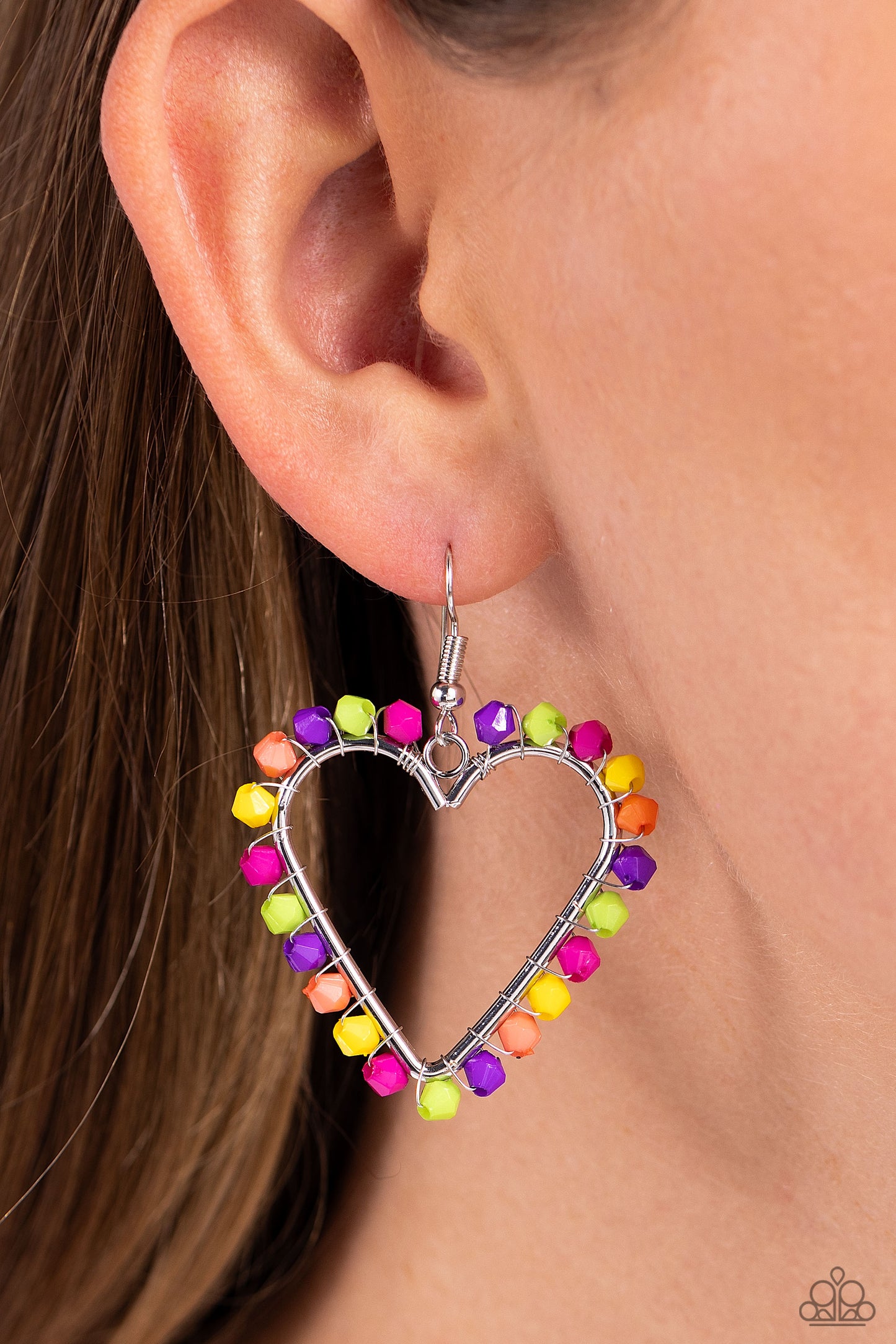 Fun-Loving Fashion - Multi Rose Violet, Kohlrabi, Purple, Yellow & Coral Heart Seed Bead Earring Paparazzi E1678