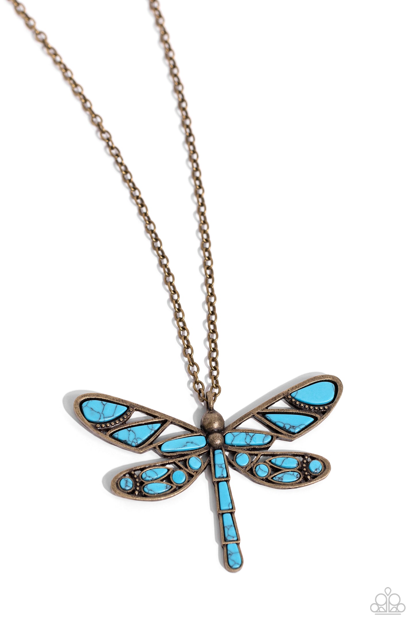 FLYING Low - Brass & Turquoise Dragonfly Necklace 2023 Convention Exclusive Paparazzi N1760