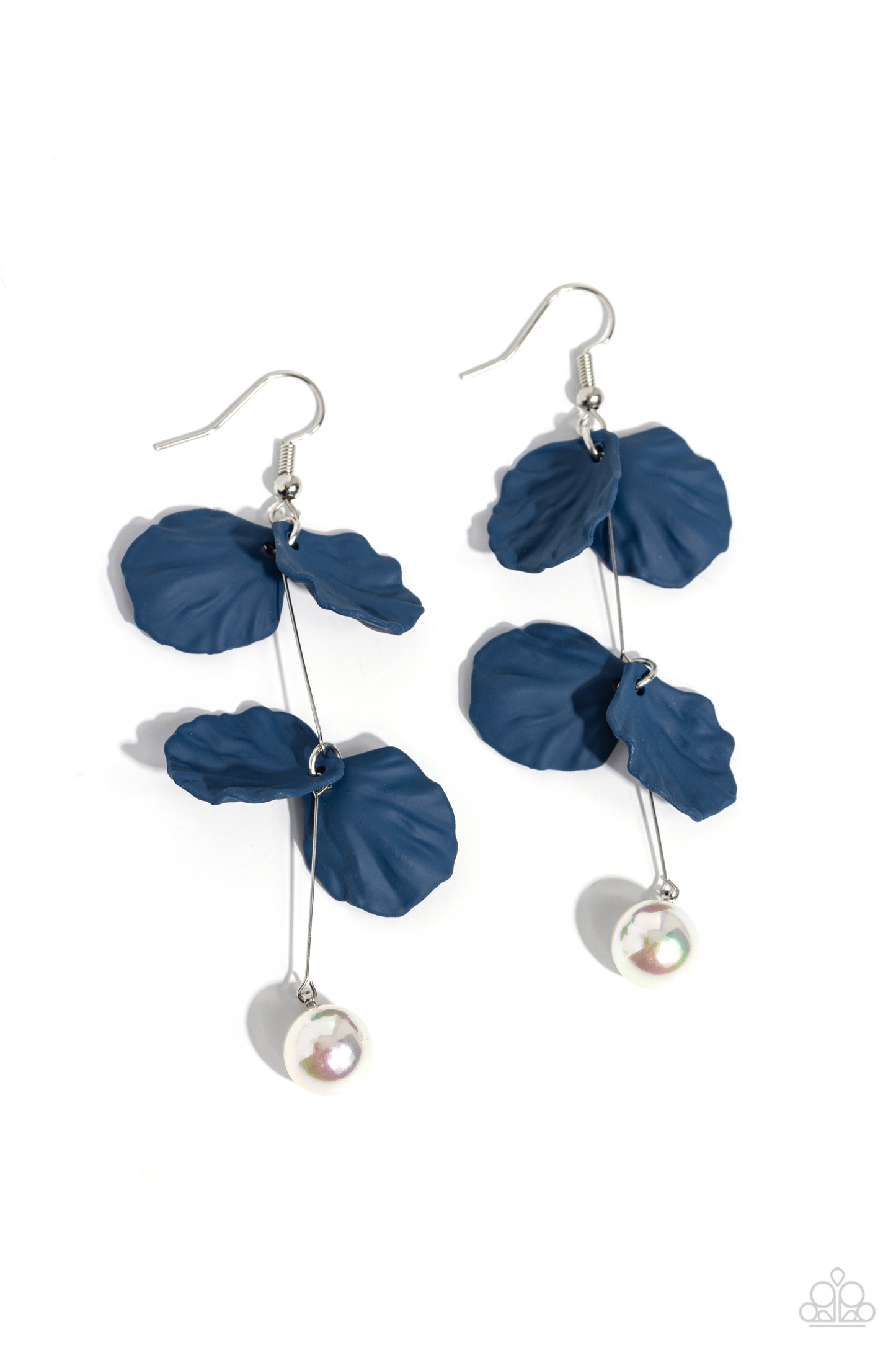 Edwardian Era - Blue Navy Petal White Pearl Earring Paparazzi E1688