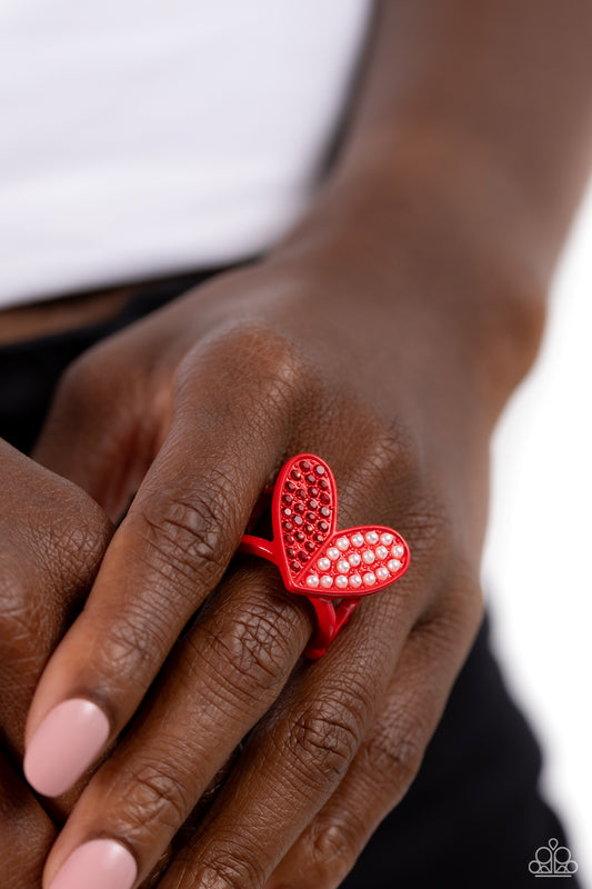 Hometown Heart - Red Painted Frame & Red Rhinestone Heart Ring Paparazzi R0645