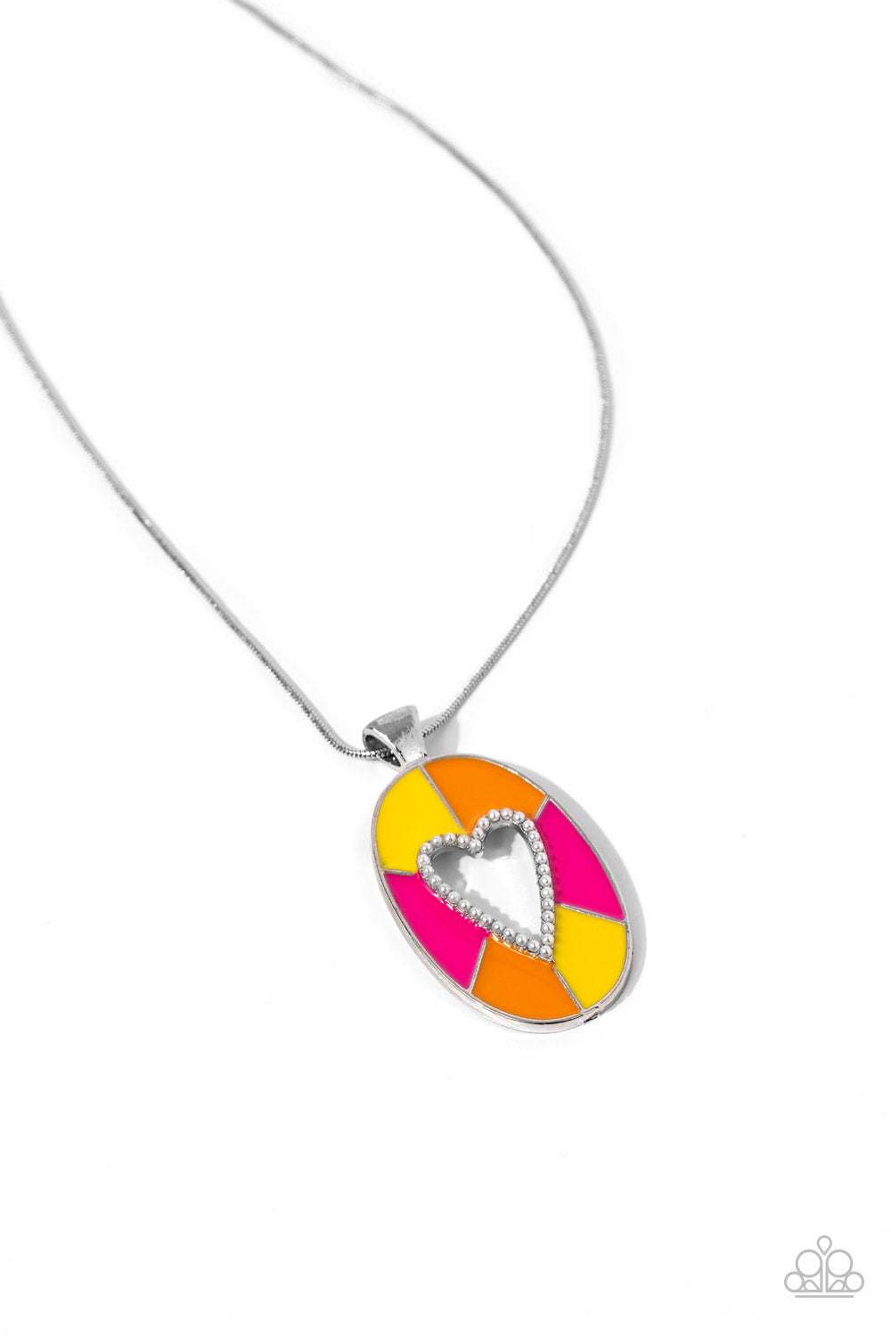 Airy Affection - Multi Pink Peacock, Orange, Yellow Painted Pendant Heart Necklace Paparazzi N2106