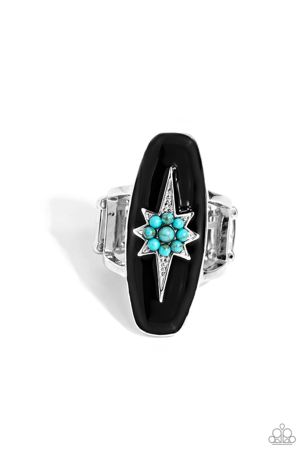 Ethereal Effort - Black Painted Turquoise Stone Flower Ring Santa Fe Style Paparazzi R0630