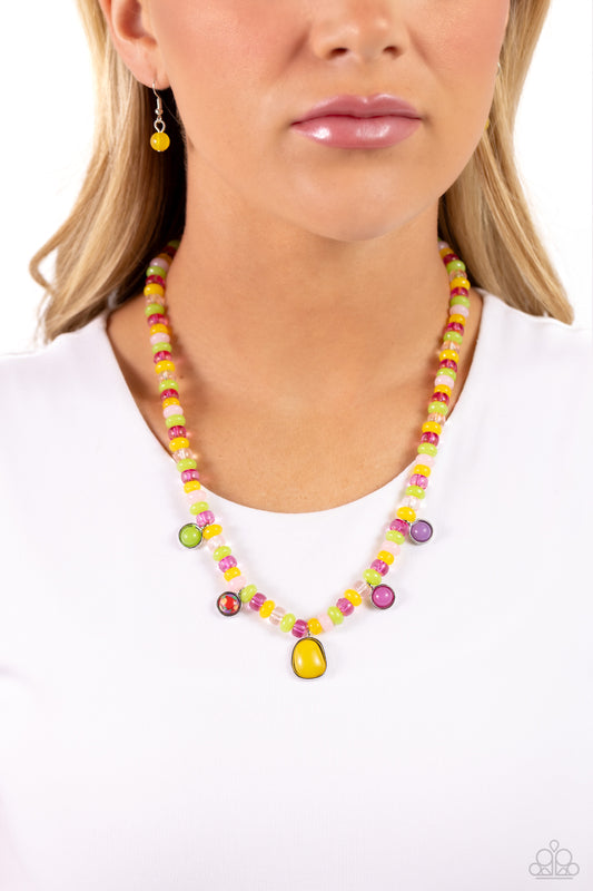 Colorfully California - Yellow, High Visibility, Crystal Rose, Kohlrabi, Rose Violet & Lavendar Bead Necklace Paparazzi N1798