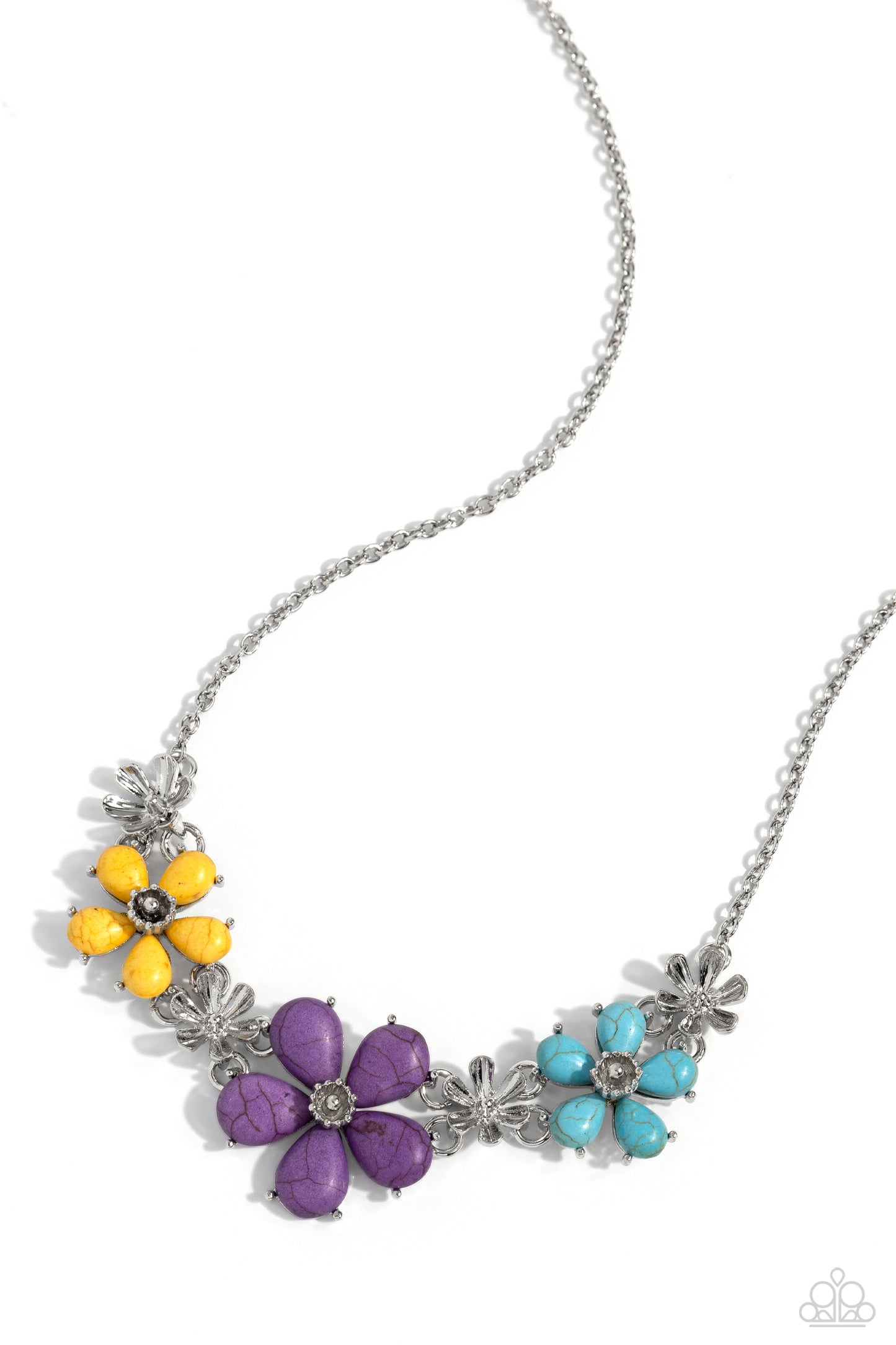 Growing Garland - Purple, Turquoise, Yellow Stone Flower Necklace Paparazzi N3028