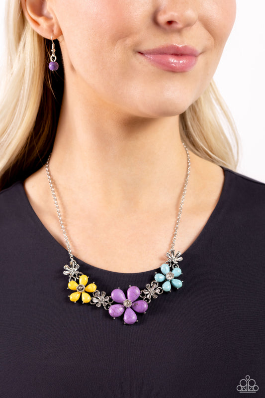 Growing Garland - Purple, Turquoise, Yellow Stone Flower Necklace Paparazzi N3028