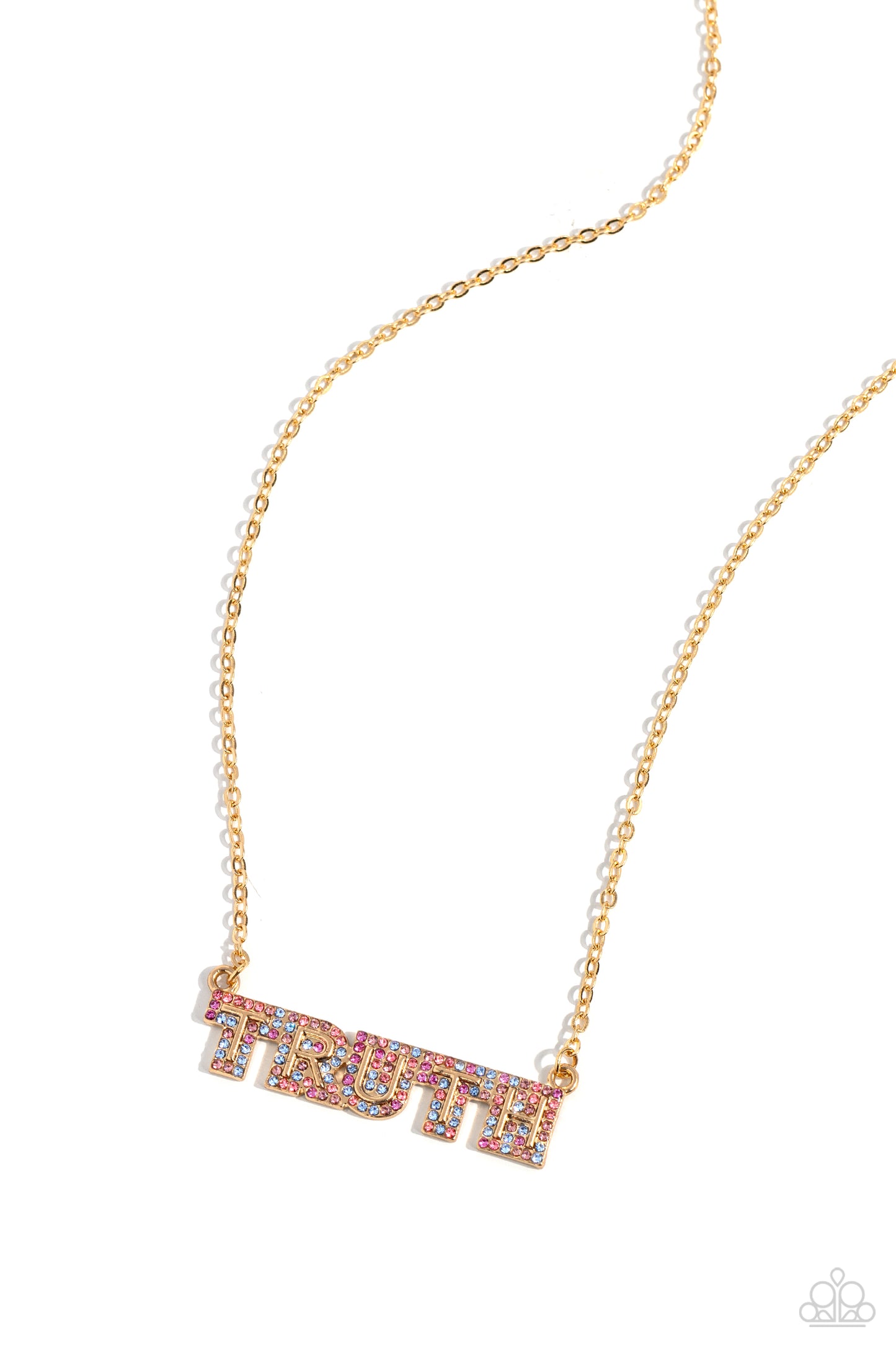 Truth Trinket - Gold, Peach, Rose, Amethyst, Sapphire Rhinestone "TRUTH" Inspirational Necklace Paparazzi N2062