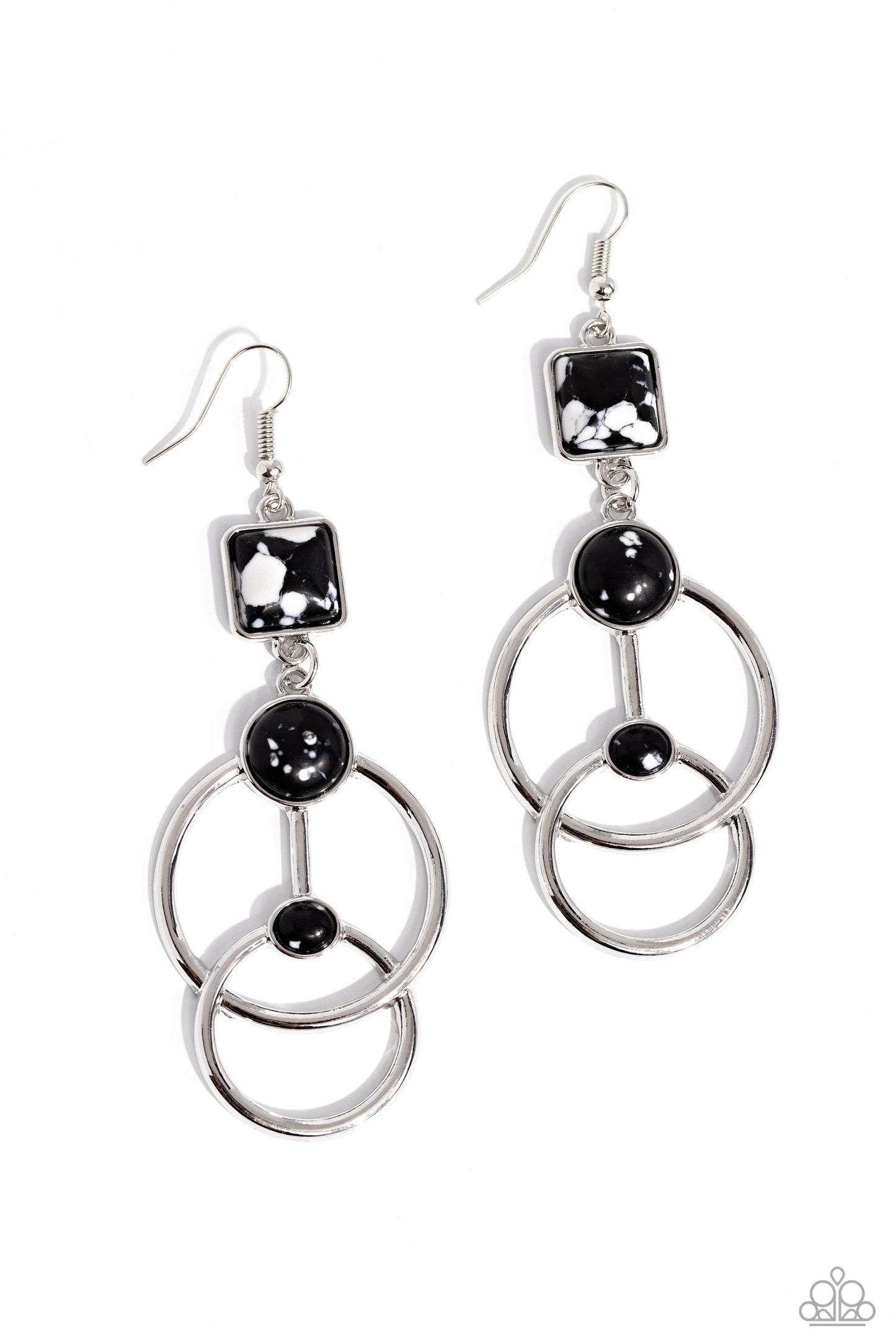 Interlocked Influence - Black Marbled Stone Santa Fe Style Earring Paparazzi E1793