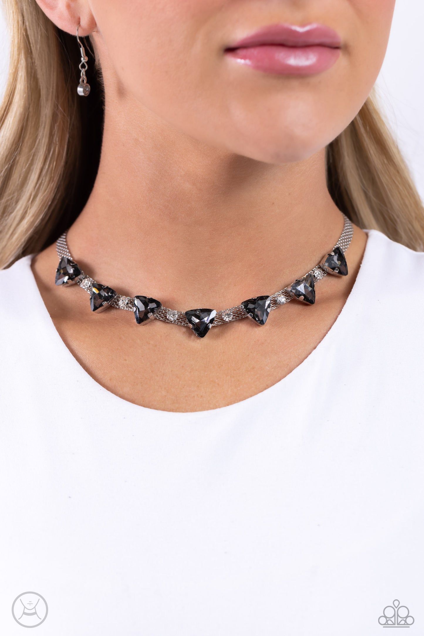 Strands of Sass - Silver Smoky Triangular Gem Choker Necklace Paparazzi N1765