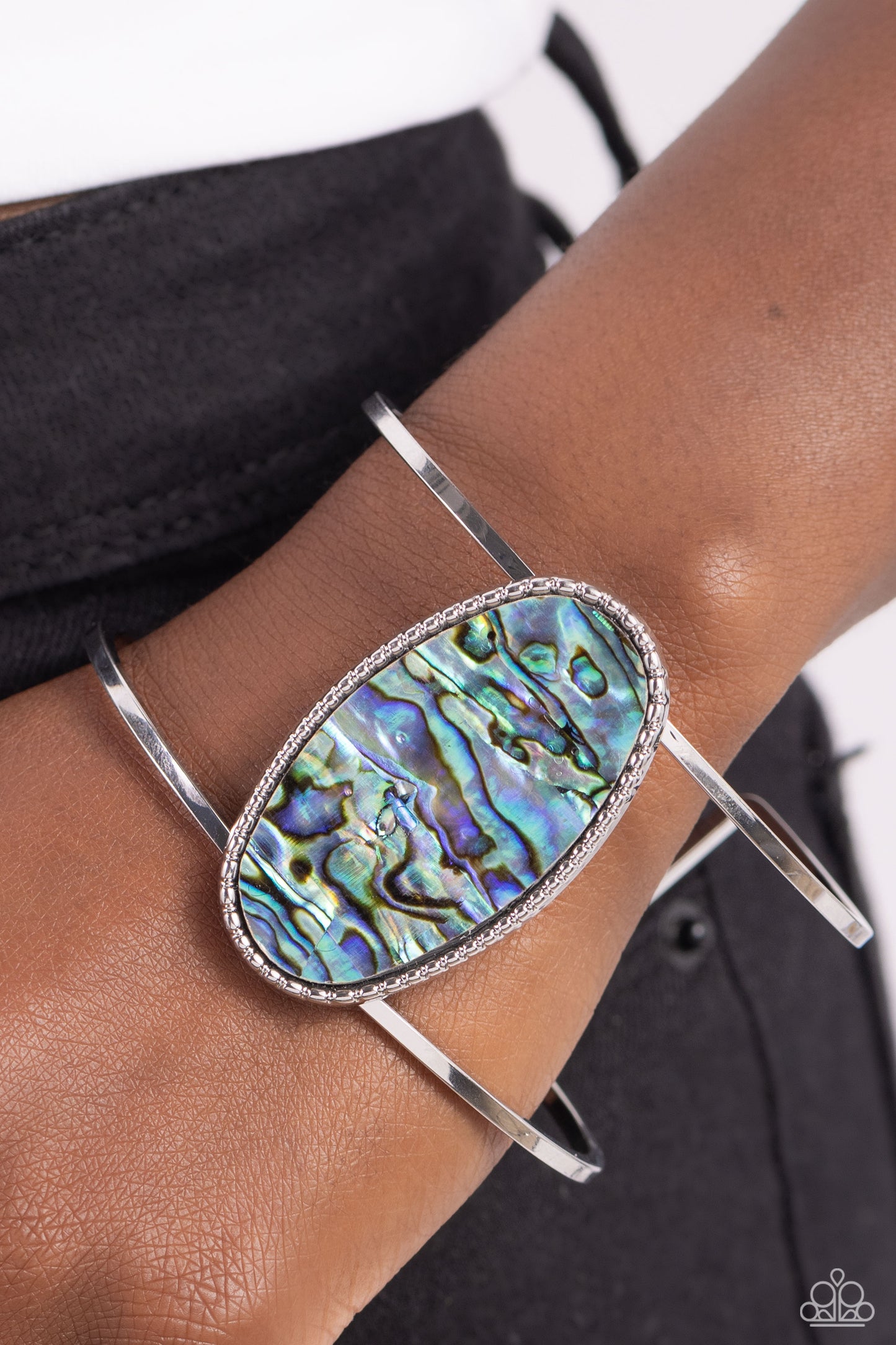 Enigmatic Energy - Blue Faux Abalone Shell Silver Cuff Bracelet Paparazzi B1492