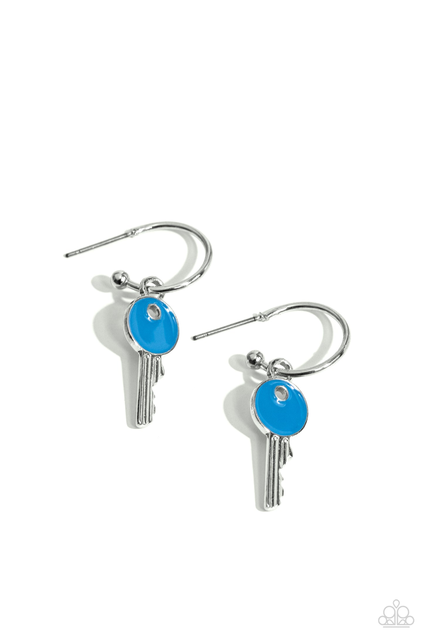 Key Performance - Blue Key Silver 1/2 Inch Hoop Earring Paparazzi E1756