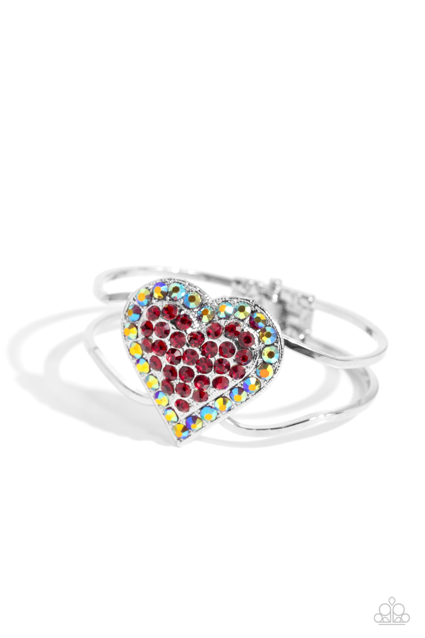 Flirtatious Finale - Red & Iridescent Rhinestone Heart Hinge Bracelet Paparazzi B1406