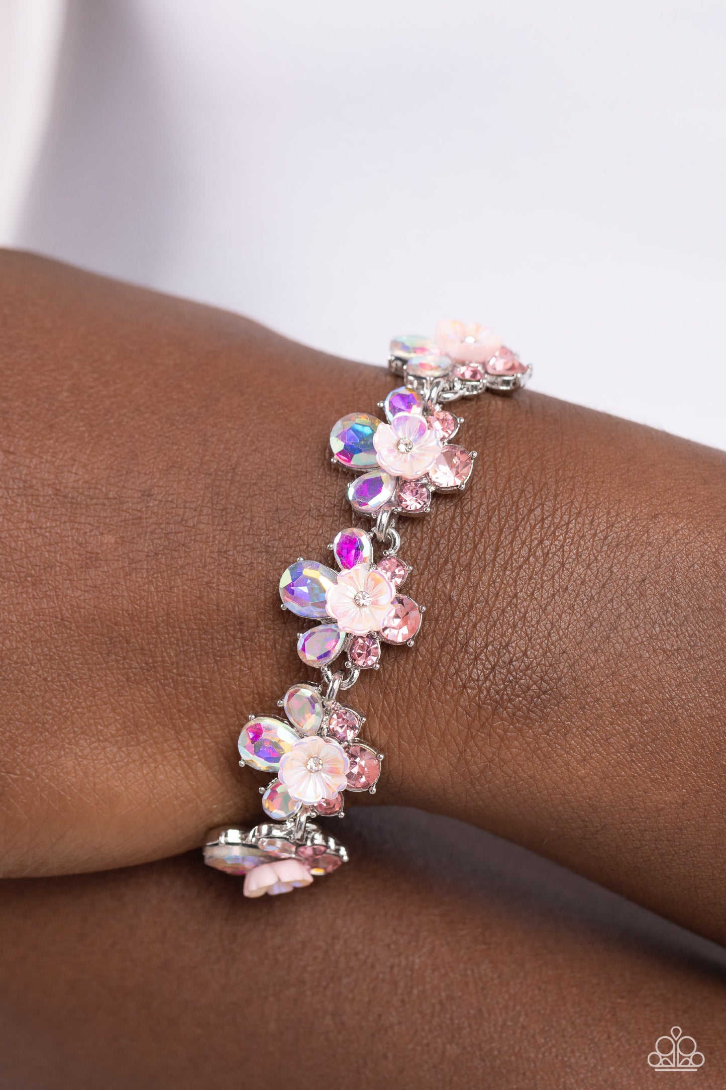 Floral Frenzy - Pink Iridescent Sheen Rose Floral Bracelet Paparazzi B1440